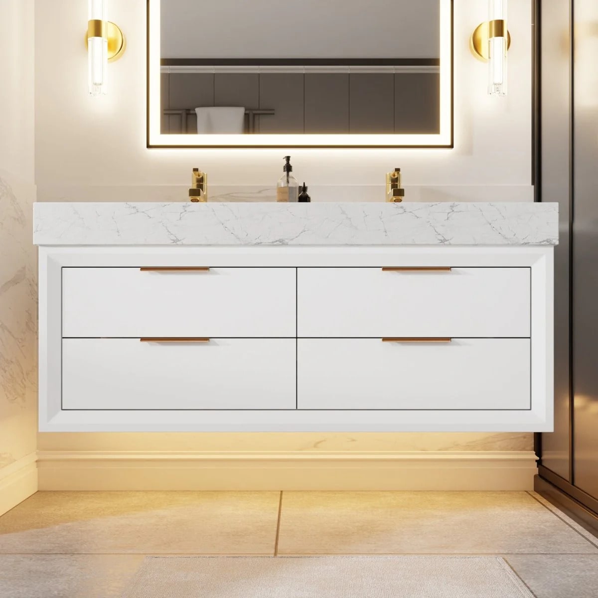 Glam 48" Modern Floating Bathroom Vanity Double Countertop