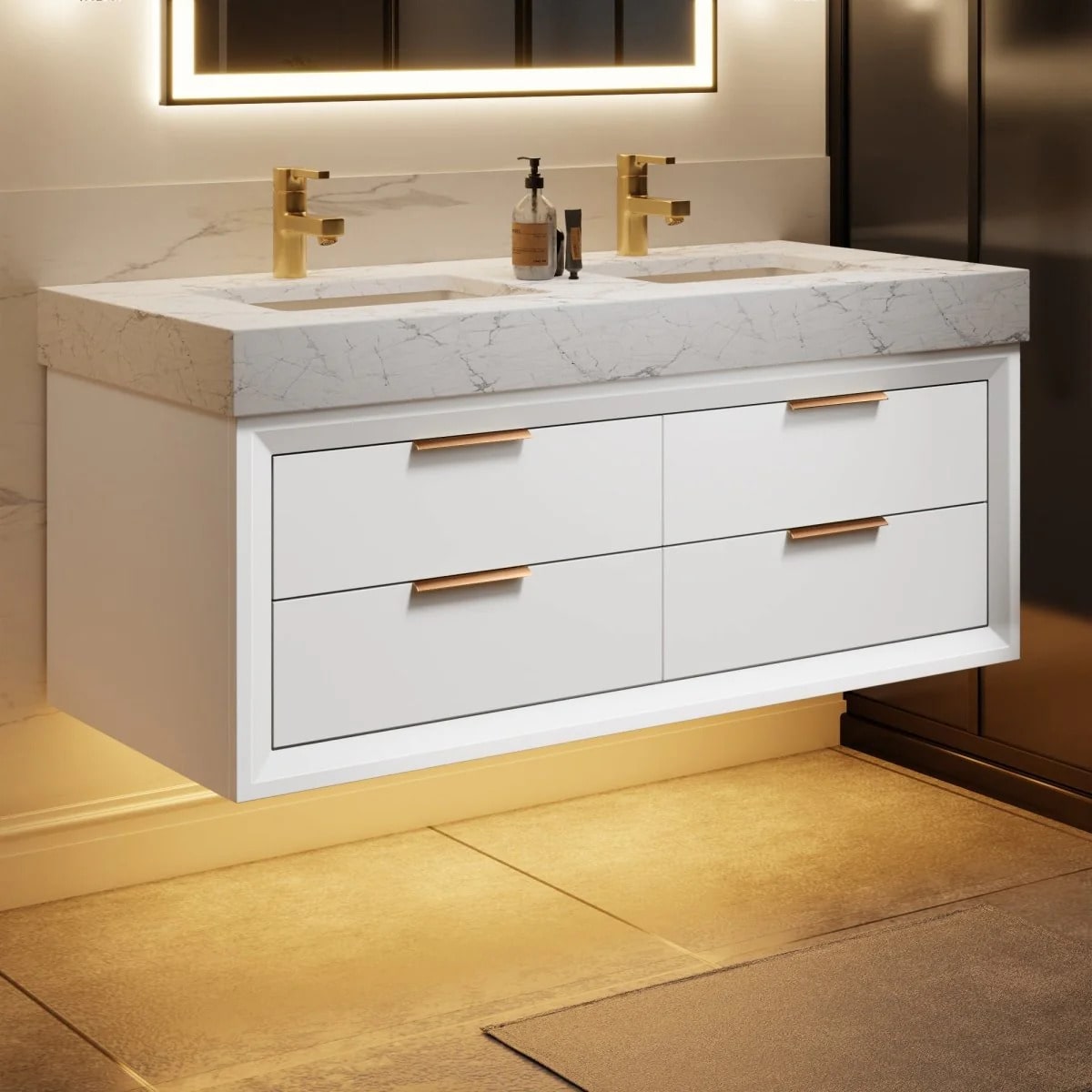 Glam 48" Modern Floating Bathroom Vanity Double Countertop