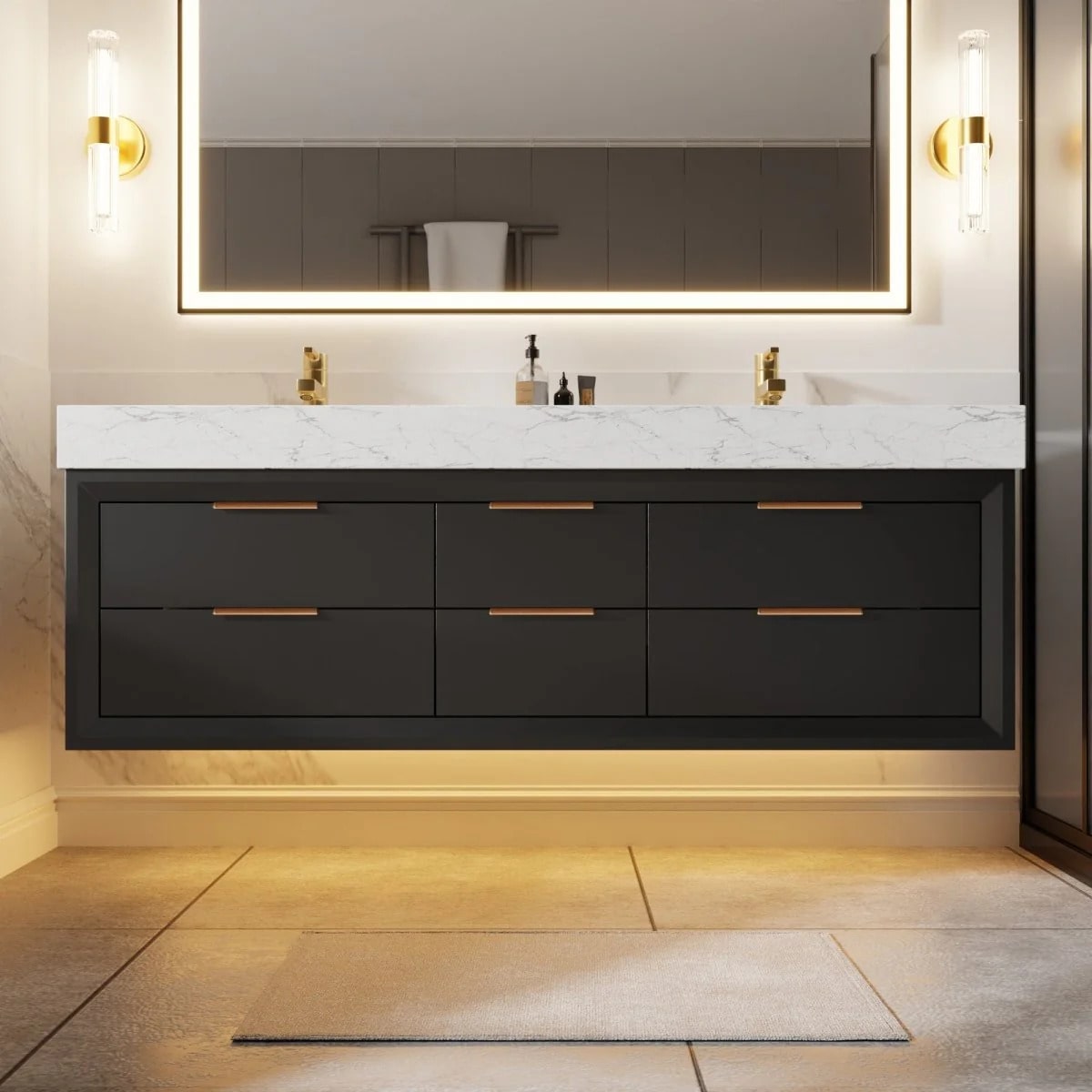 Glam 60" Bathroom Vanity with Stone Double Countertop