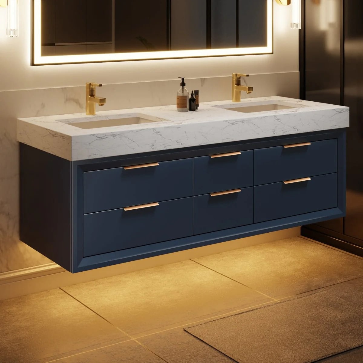 Glam 60" Bathroom Vanity with Stone Double Countertop