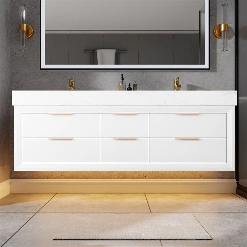 Glam 60" Bathroom Vanity with Stone Double Countertop