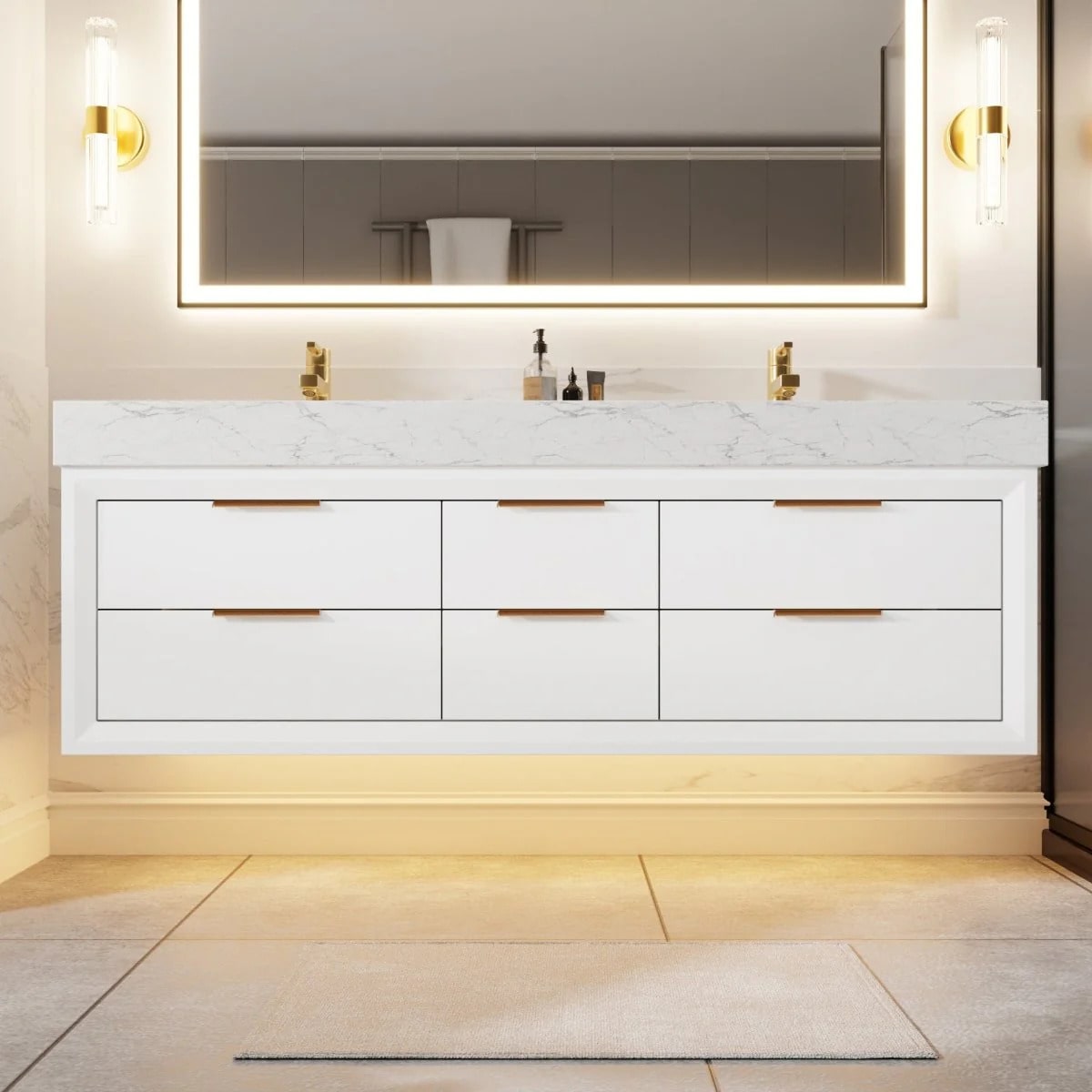 Glam 60" Bathroom Vanity with Stone Double Countertop