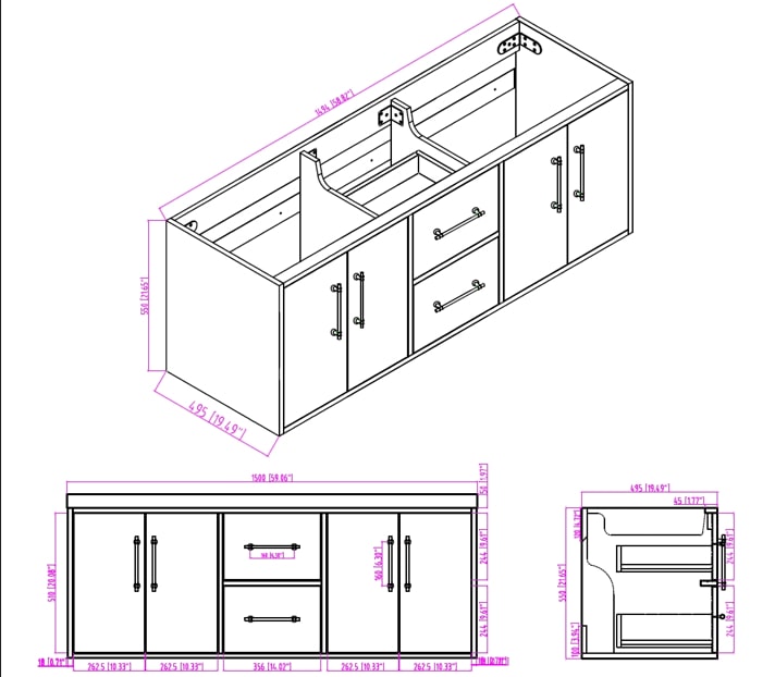 Victoria 60" Wall Mounted Vanity with Double Sink