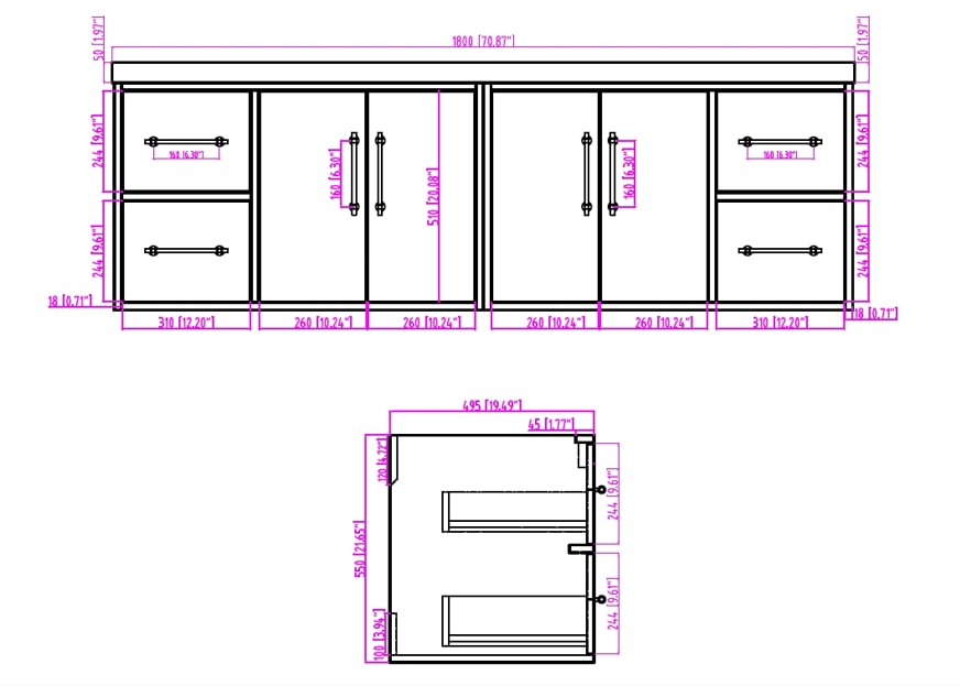 Victoria 72" Wall Mounted Vanity with Double Sink