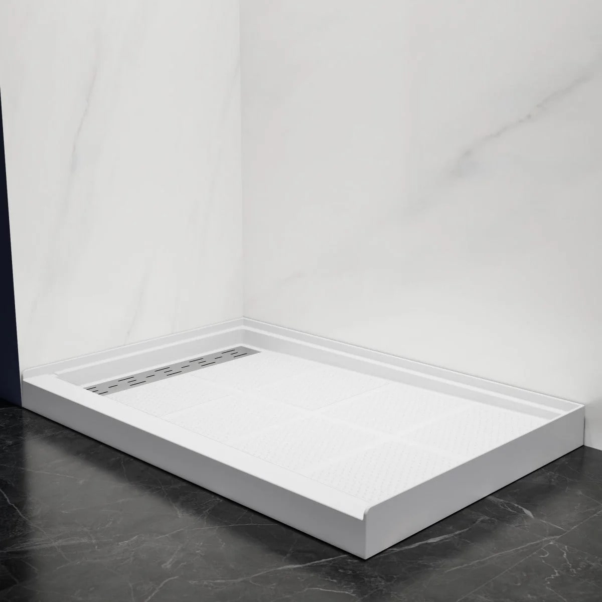 Shower Base 48"x 32", Left Drain, Shower Pan, White with Brushed Nickel Cover