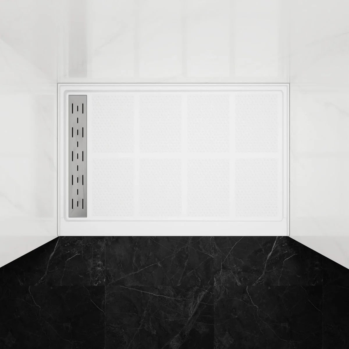 Shower Base 48"x 32", Left Drain, Shower Pan, White with Brushed Nickel Cover