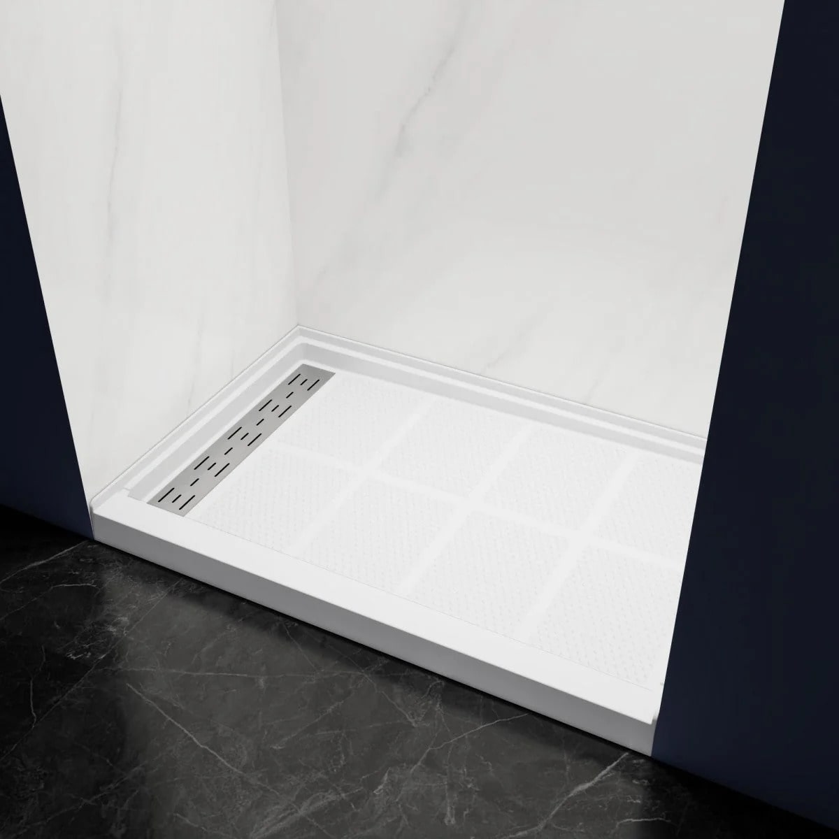 Shower Base 48"x 32", Left Drain, Shower Pan, White with Brushed Nickel Cover