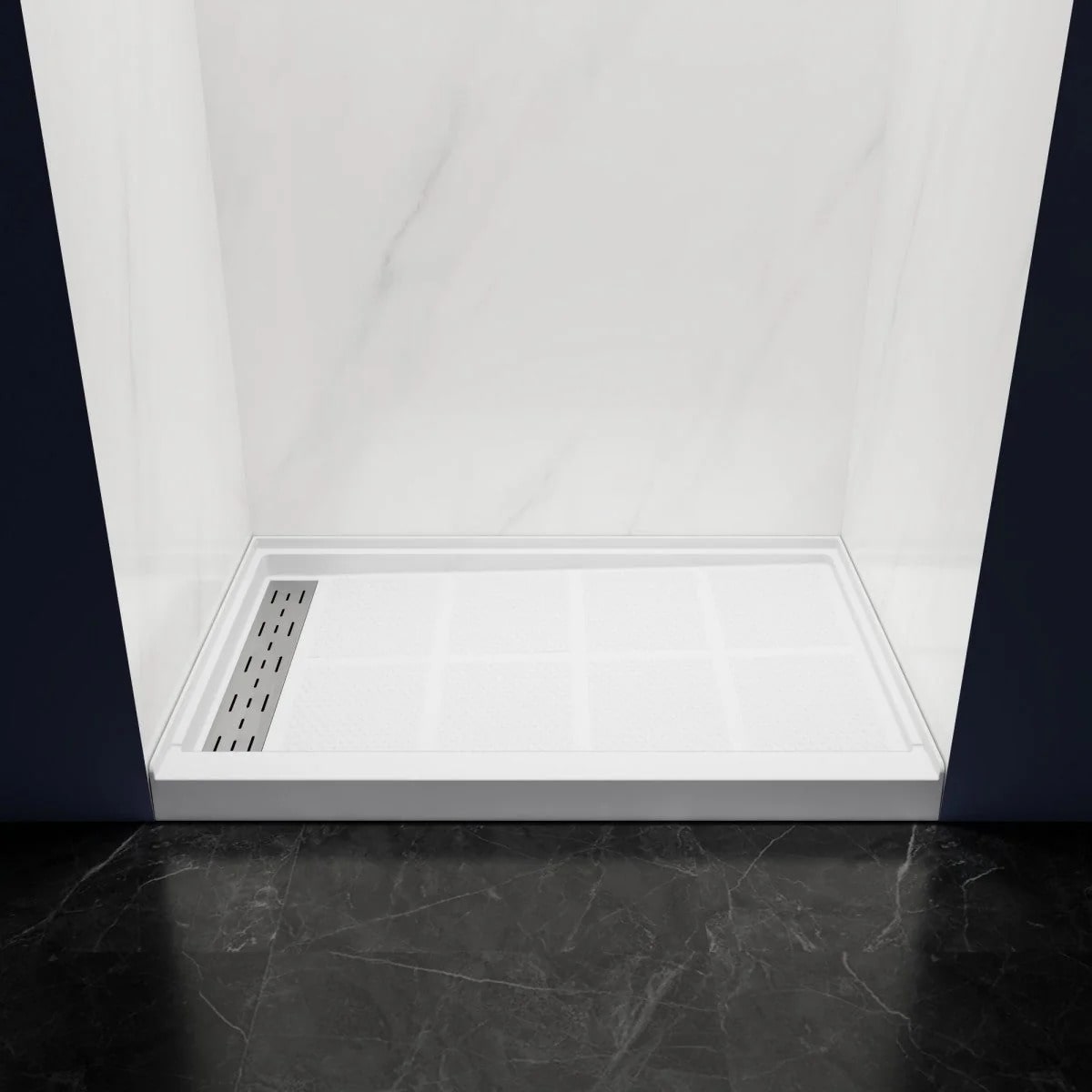 Shower Base 48"x 32", Left Drain, Shower Pan, White with Brushed Nickel Cover