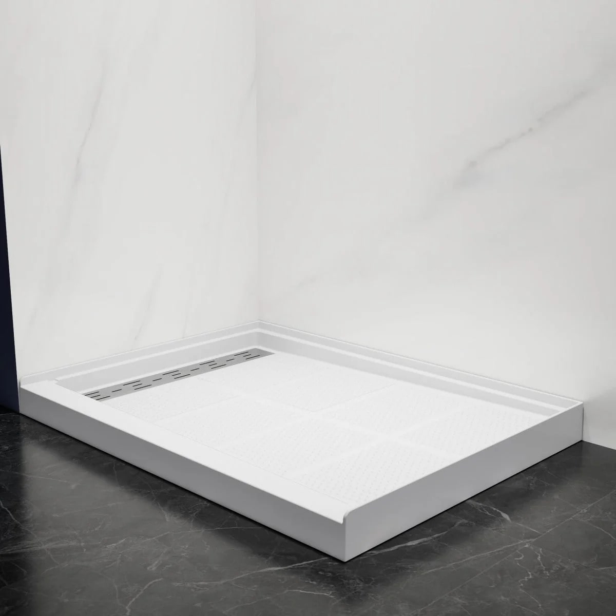 Shower Base 48"x 36", Left Drain, Shower Pan, White with Brushed Nickel Cover