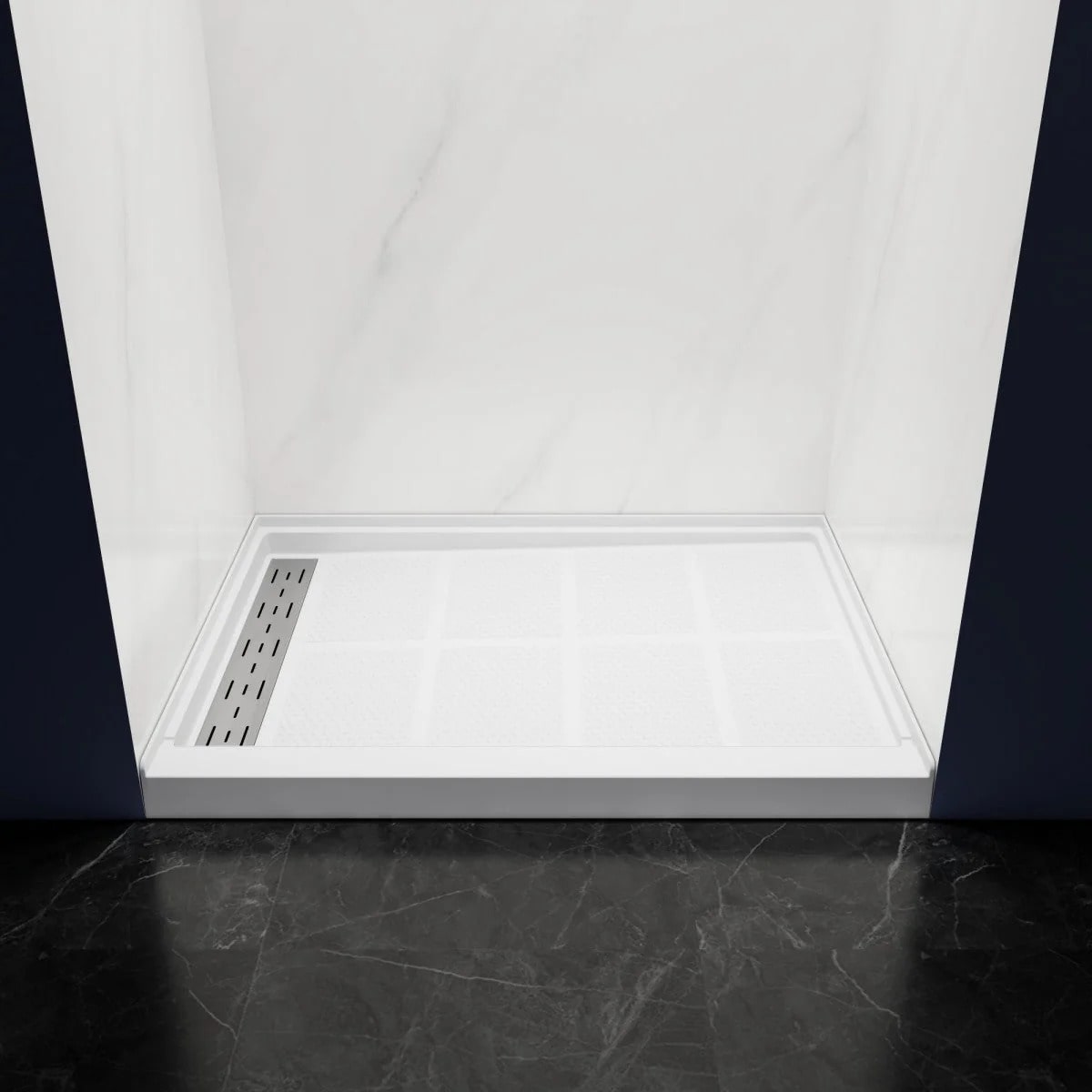 Shower Base 48"x 36", Left Drain, Shower Pan, White with Brushed Nickel Cover