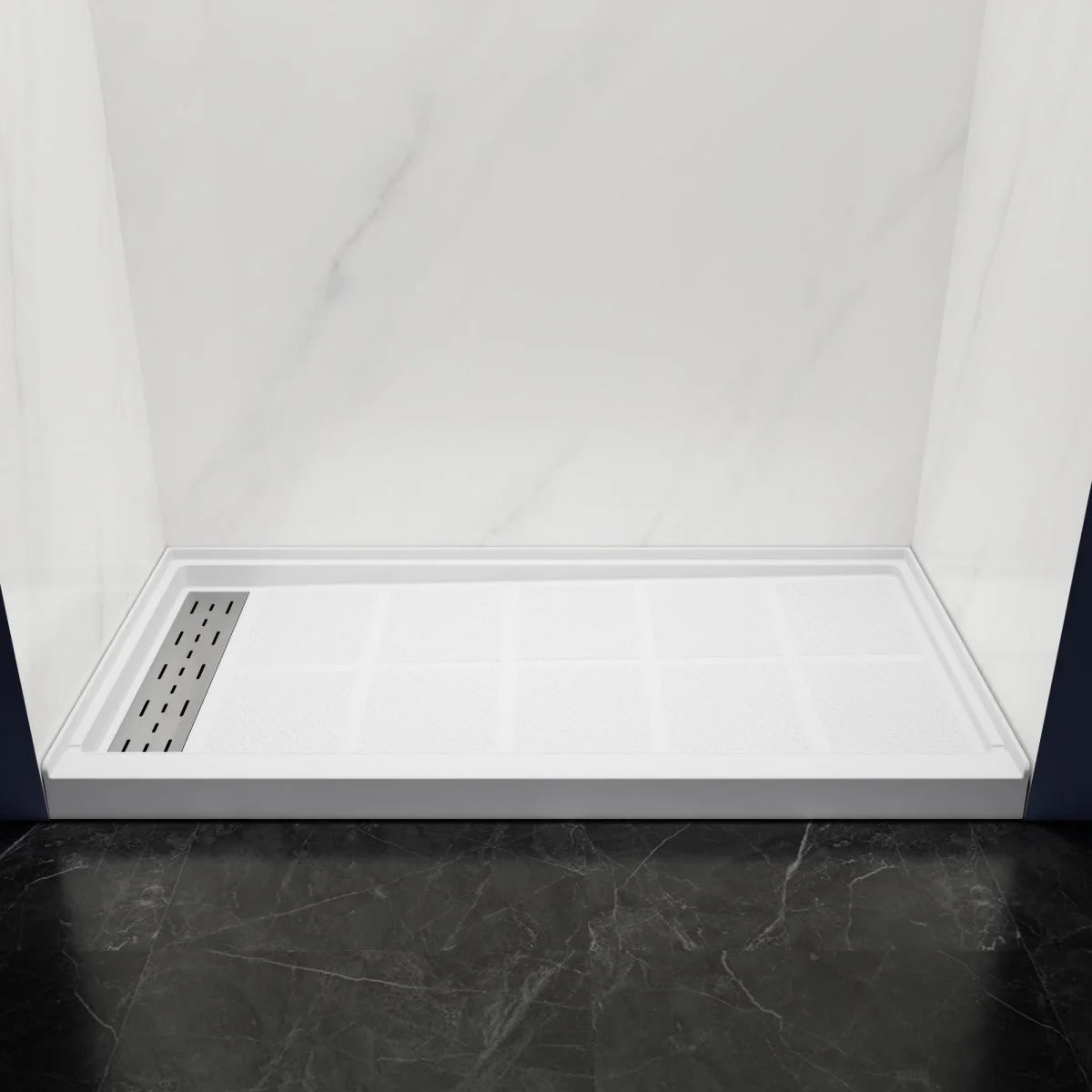 Shower Base 60"x 30", Left Drain, Shower Pan, White with Brushed Nickel Cover