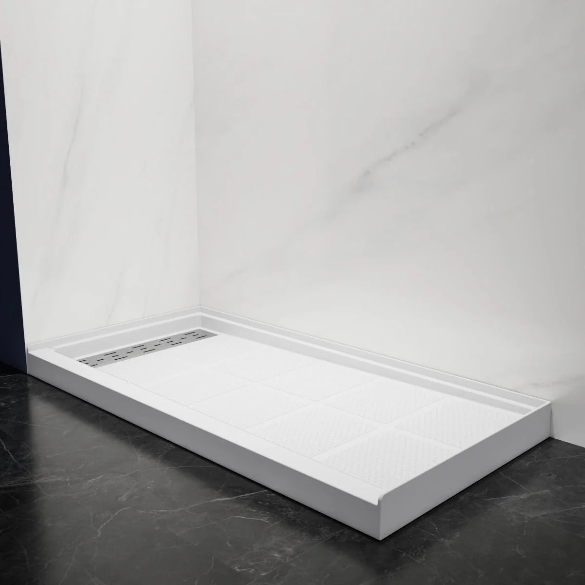 Shower Base 60"x 30", Left Drain, Shower Pan, White with Brushed Nickel Cover