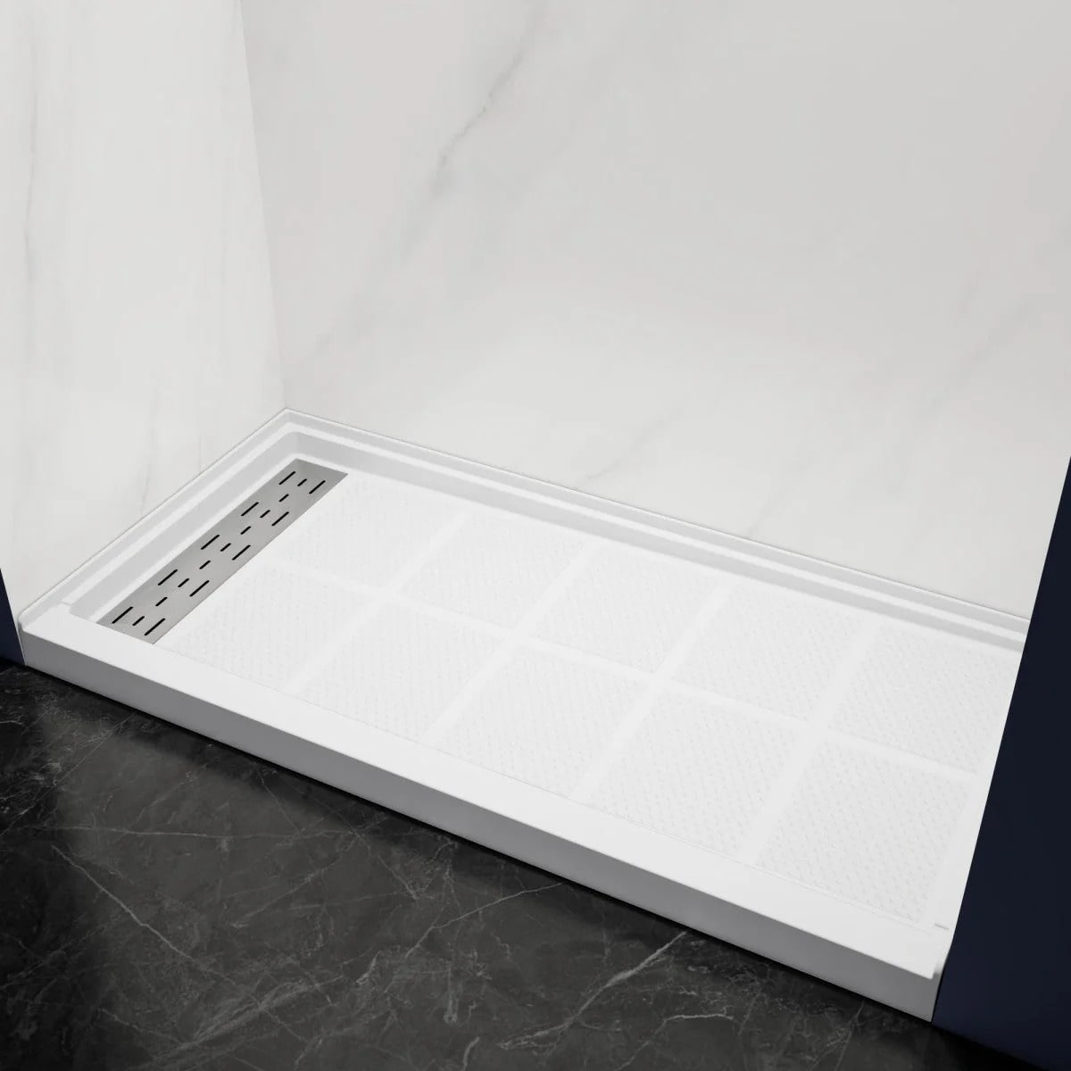 Shower Base 60"x 30", Left Drain, Shower Pan, White with Brushed Nickel Cover