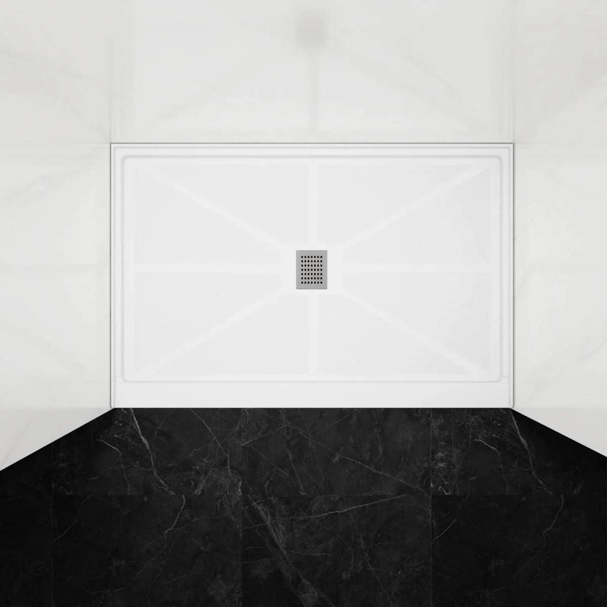 Shower Base 48"x 32", Center Drain, Shower Pan, White with Brushed Nickel Cover