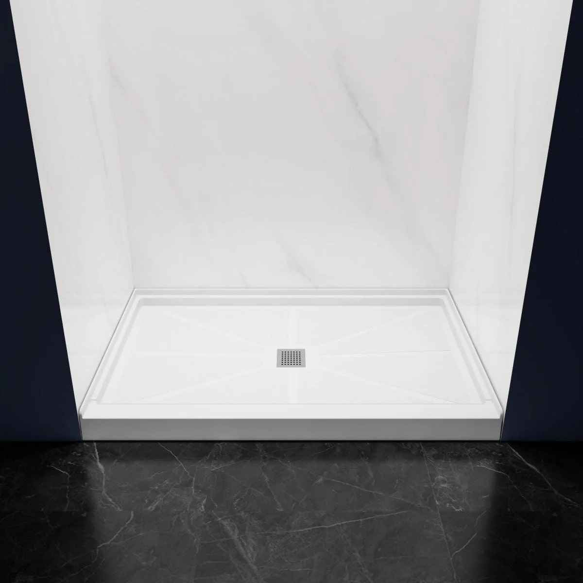 Shower Base 48"x 32", Center Drain, Shower Pan, White with Brushed Nickel Cover