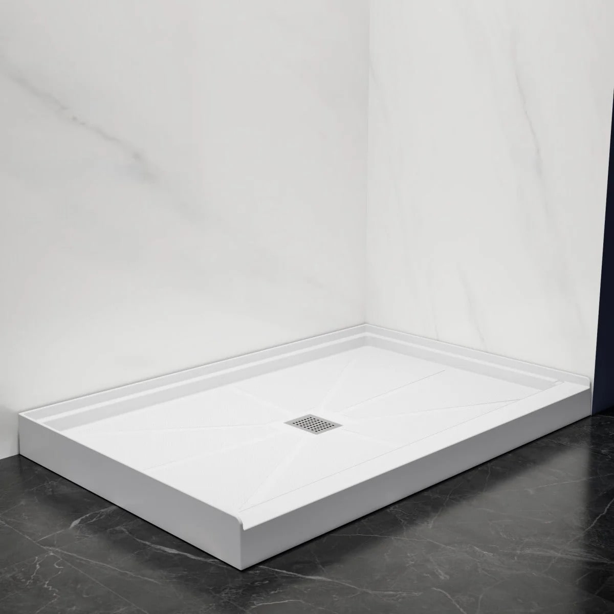 Shower Base 48"x 32", Center Drain, Shower Pan, White with Brushed Nickel Cover