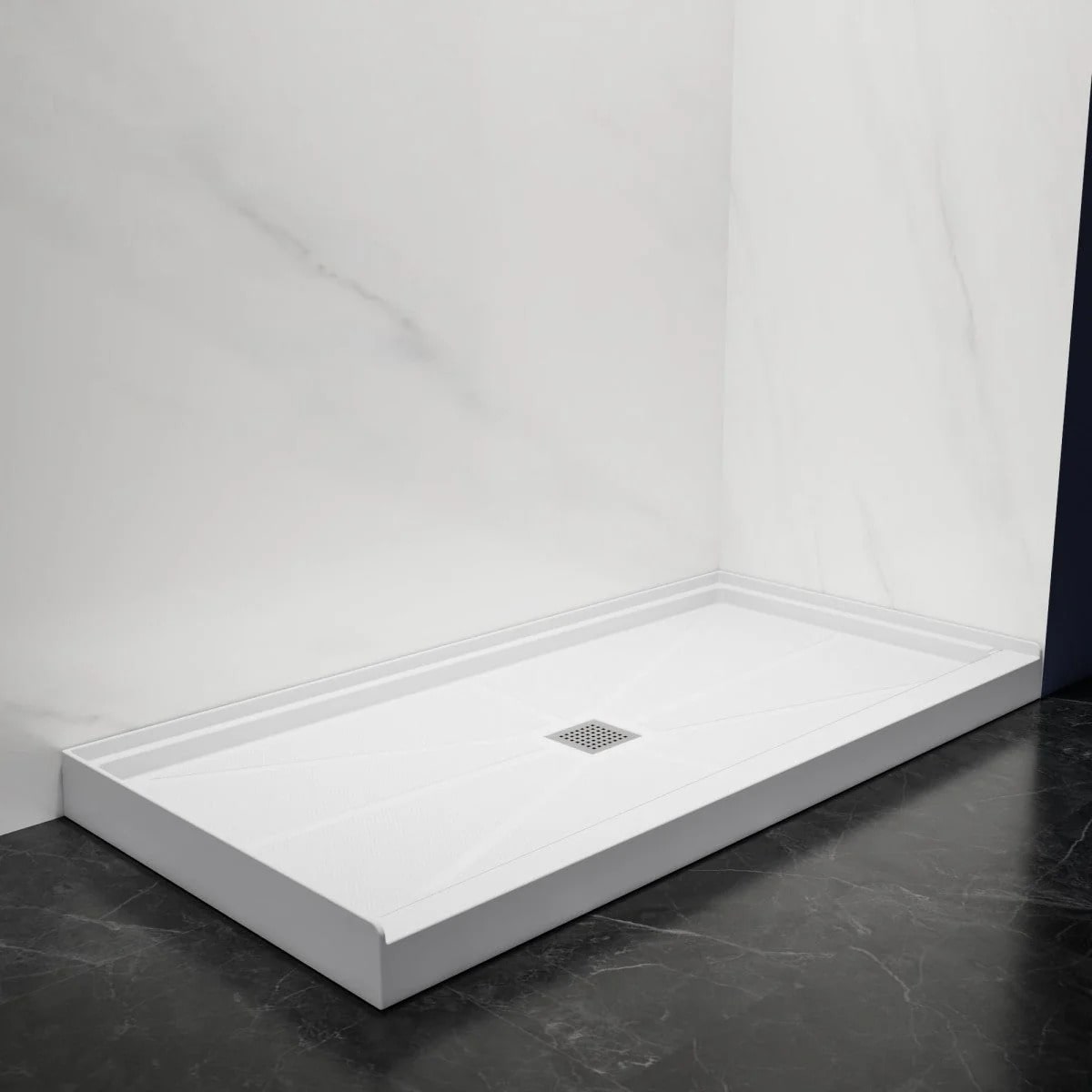 Shower Base 60"x 30", Middle Drain, Shower Pan, White with Brushed Nickel Cover