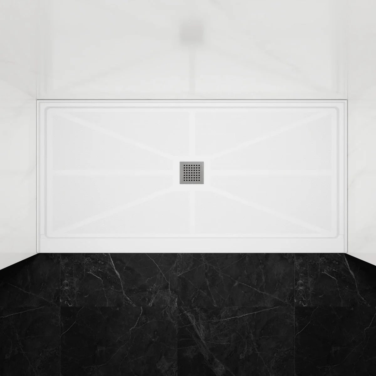 Shower Base 60"x 30", Middle Drain, Shower Pan, White with Brushed Nickel Cover