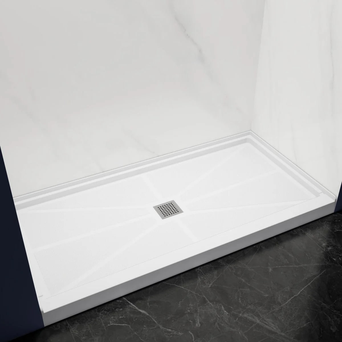 Shower Base 60"x 30", Middle Drain, Shower Pan, White with Brushed Nickel Cover