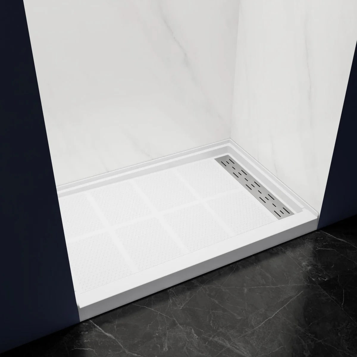 Shower Base 48"x 32", Right Drain, Shower Pan, White with Brushed Nickel Cover