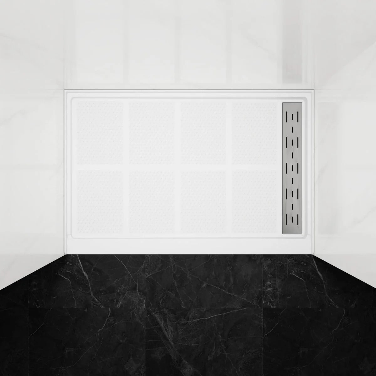 Shower Base 48"x 32", Right Drain, Shower Pan, White with Brushed Nickel Cover