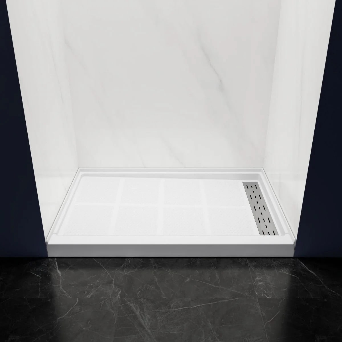 Shower Base 48"x 32", Right Drain, Shower Pan, White with Brushed Nickel Cover