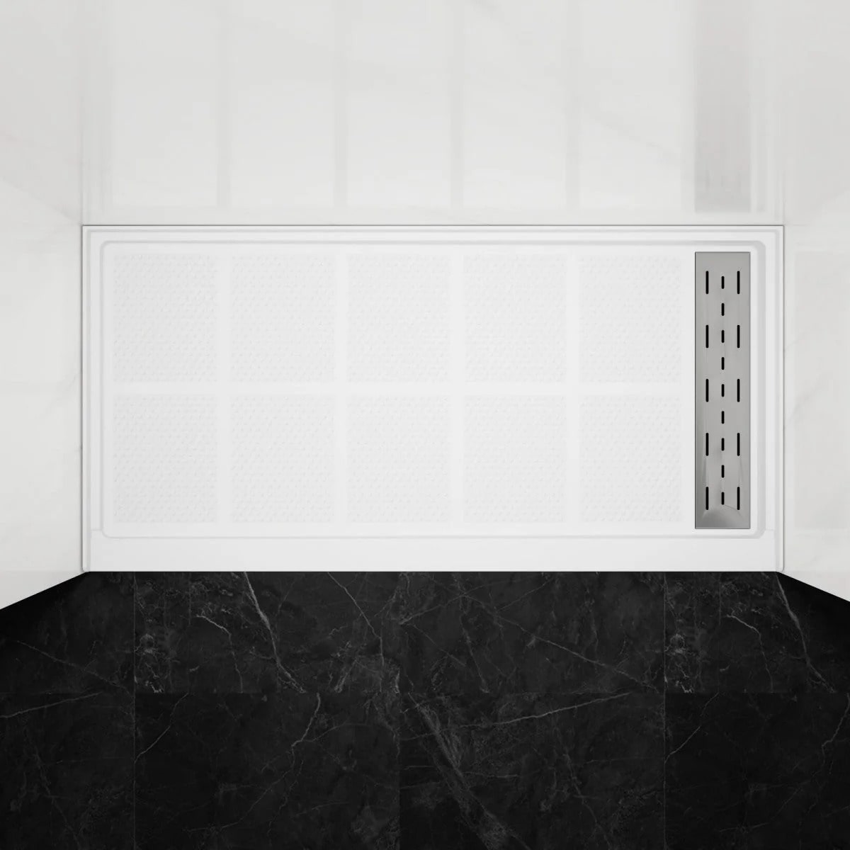 Shower Base 60"x 30", Right Drain, Shower Pan, White with Brushed Nickel Cover