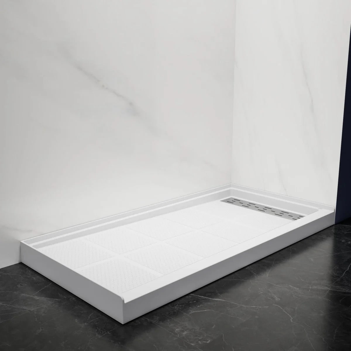 Shower Base 60"x 30", Right Drain, Shower Pan, White with Brushed Nickel Cover