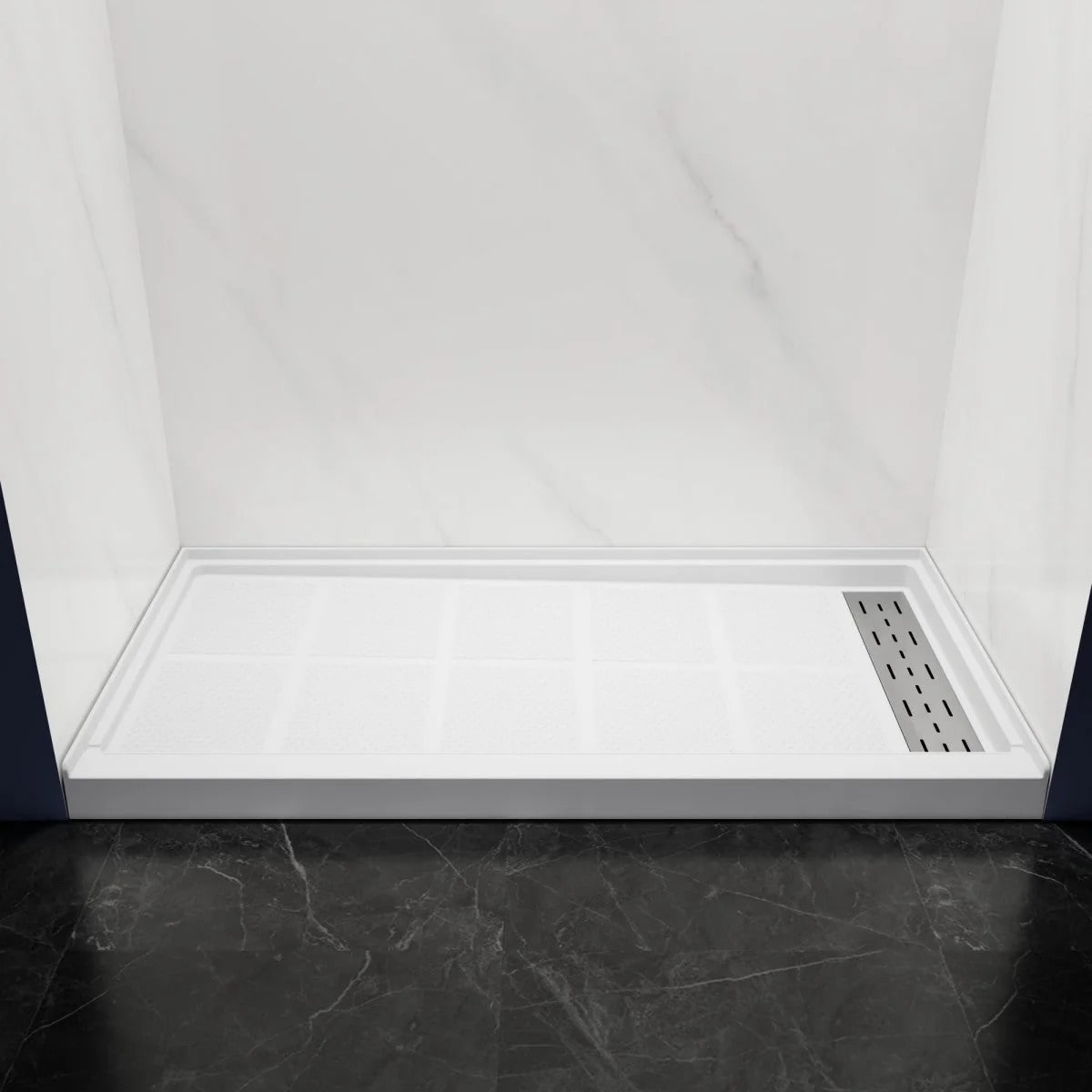 Shower Base 60"x 30", Right Drain, Shower Pan, White with Brushed Nickel Cover