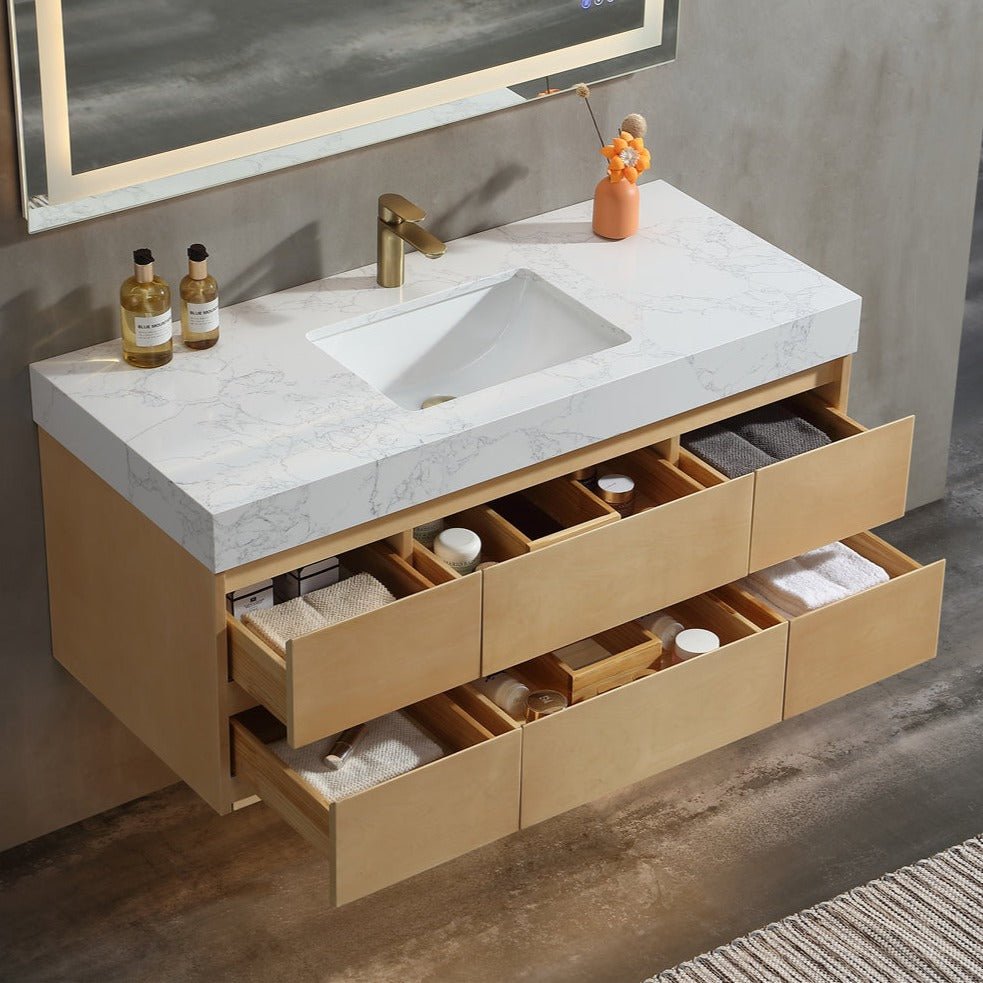 Maple Wood 48" Modern Luxury Bathroom Vanity with Stone Countertop