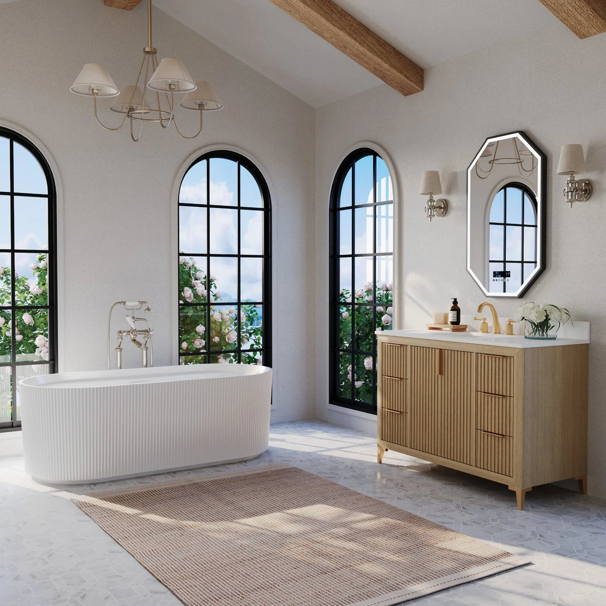 Turlington 48-inch bathroom vanity in Natural Oak — bathroom setting