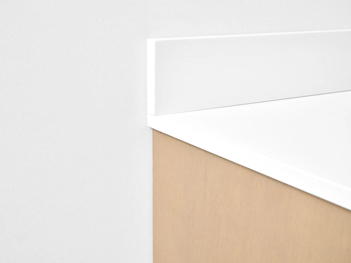 Turlington 48-inch bathroom vanity in Natural Oak — backsplash detail
