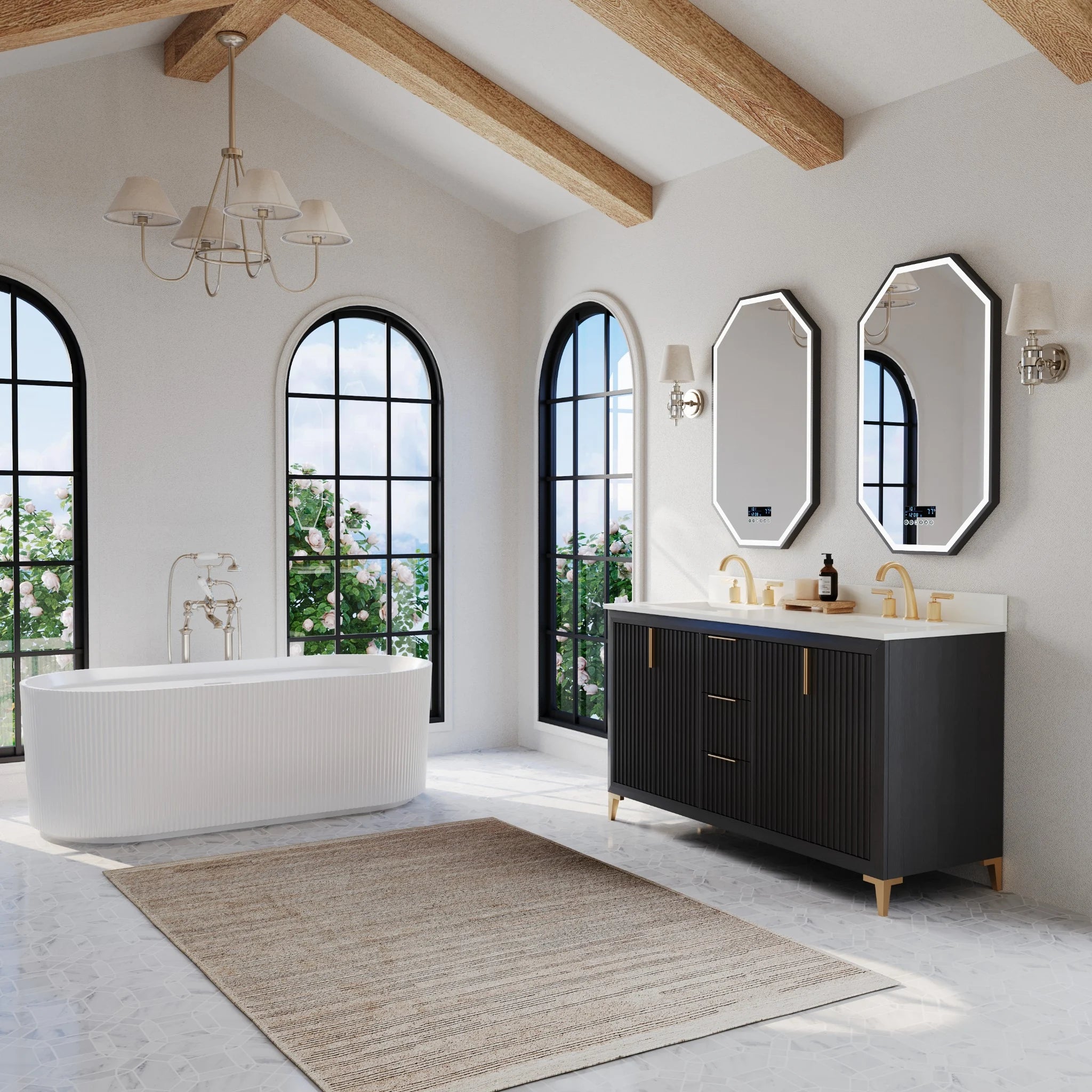 Turlington  60" Bath Vanity Set Finish with Alpine White Quartz Top