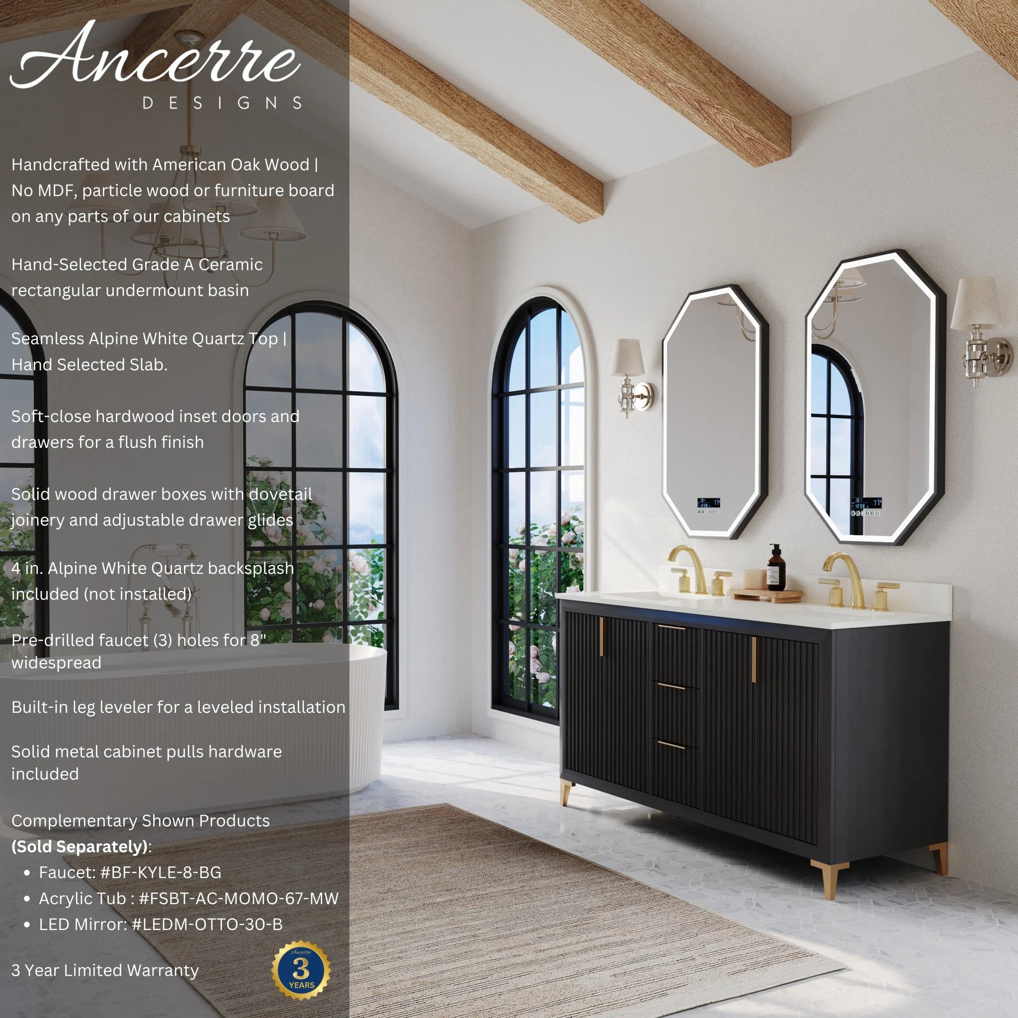 Turlington  60" Bath Vanity Set Finish with Alpine White Quartz Top