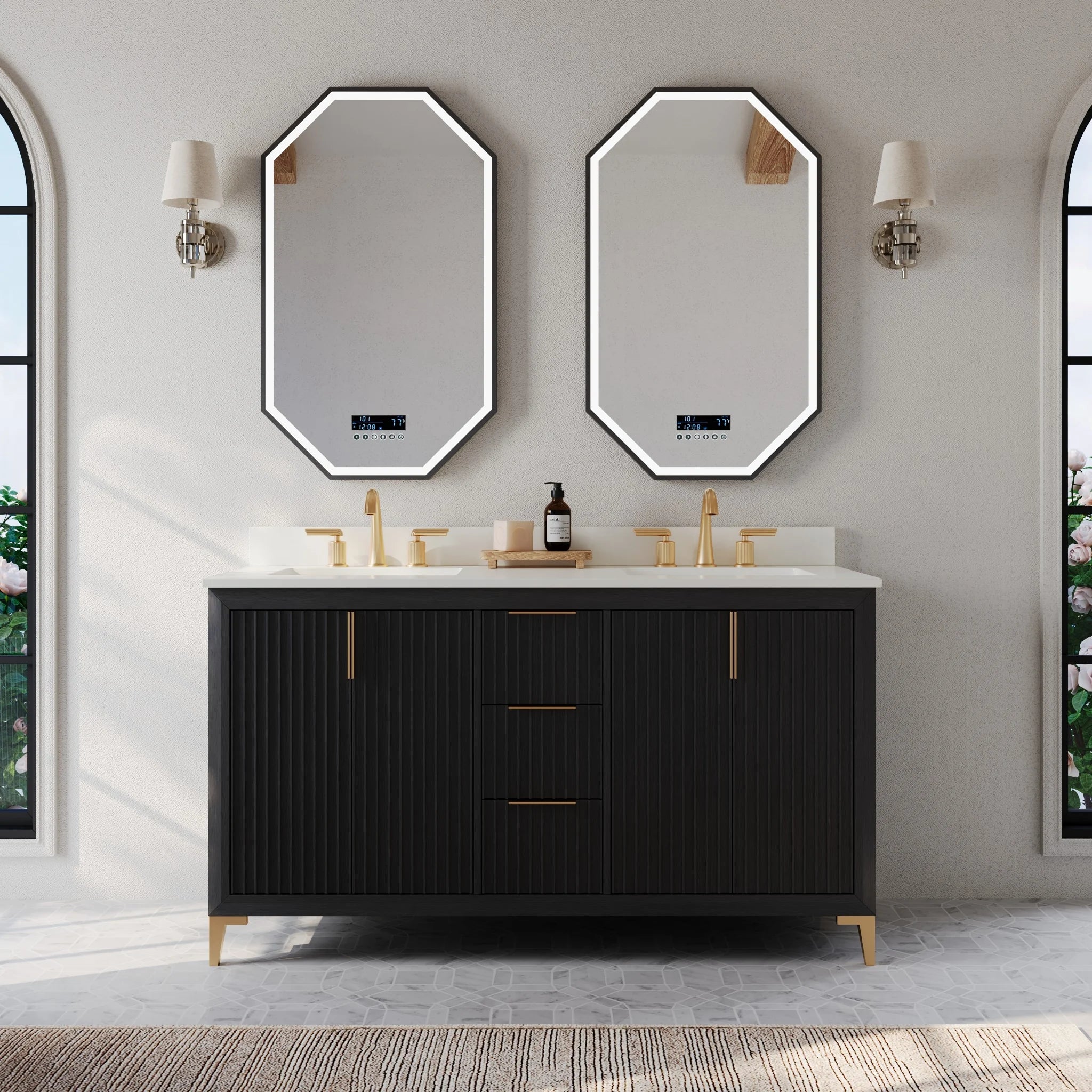 Turlington  60" Bath Vanity Set Finish with Alpine White Quartz Top