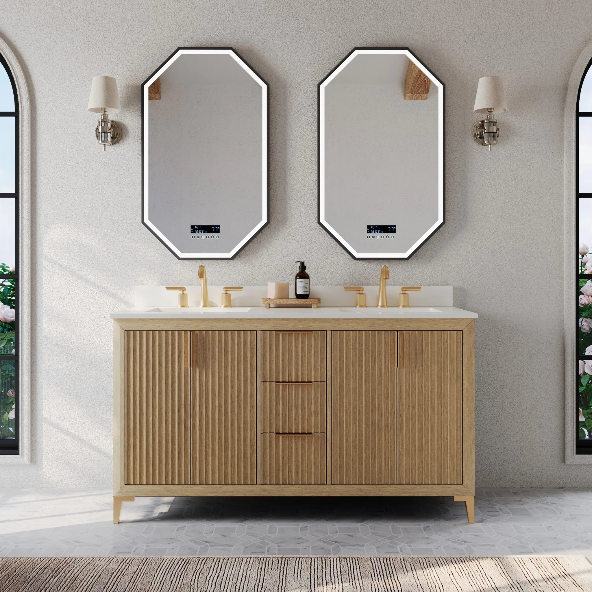 Turlington  60" Bath Vanity Set Finish with Alpine White Quartz Top
