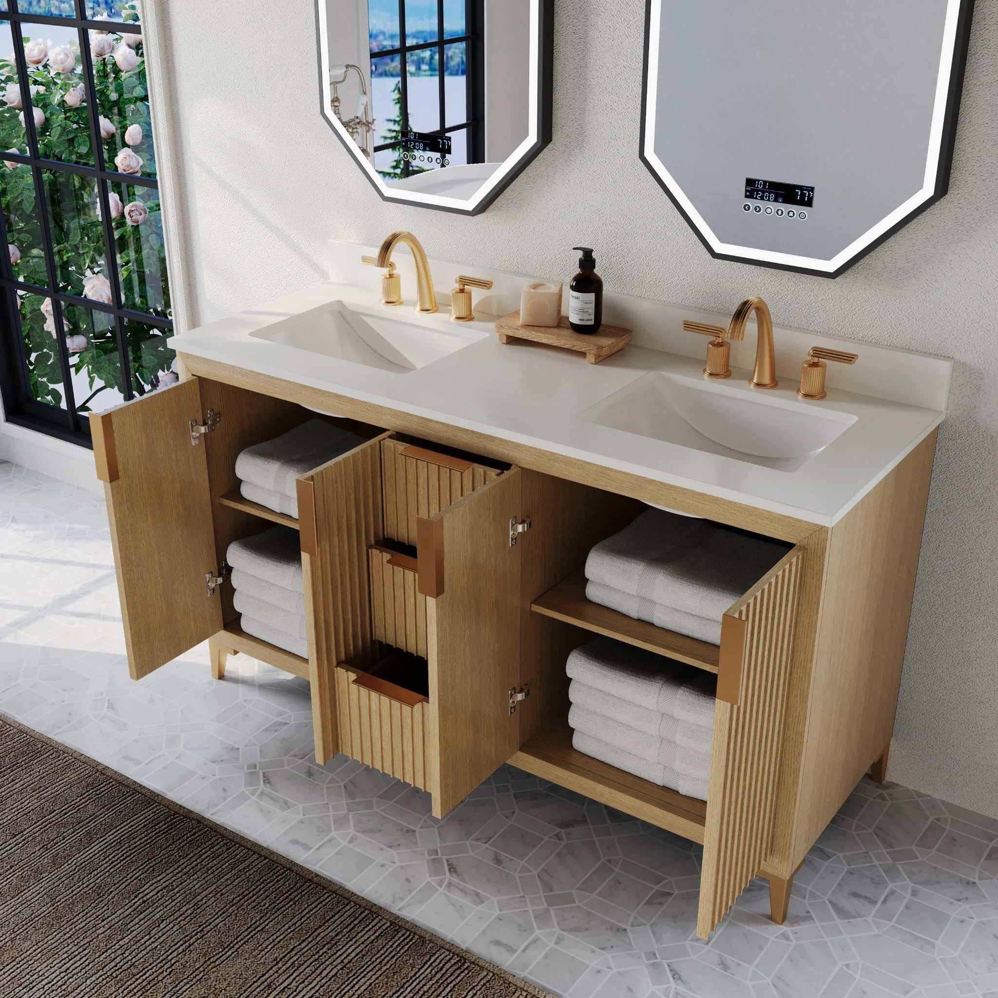 Turlington  60" Bath Vanity Set Finish with Alpine White Quartz Top