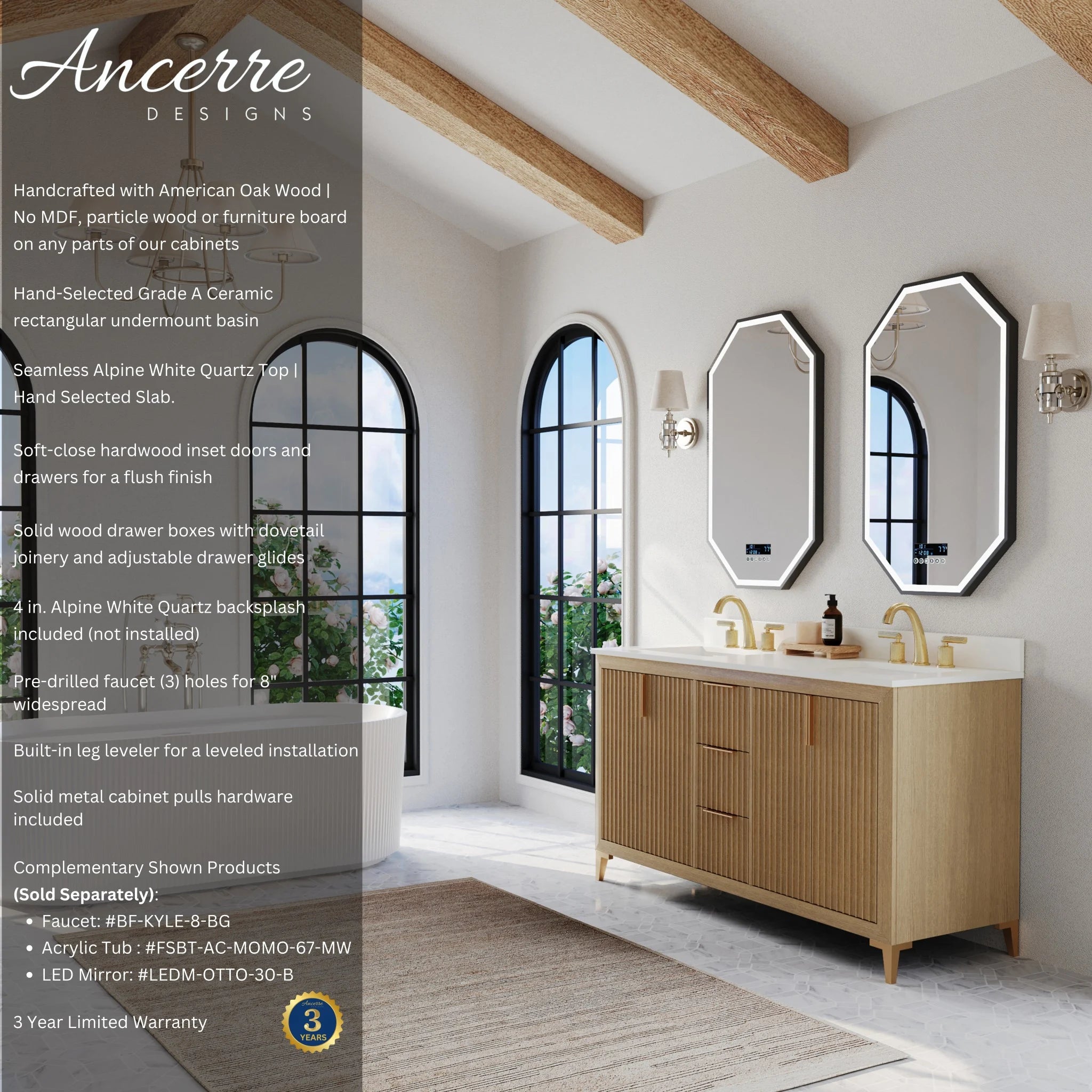 Turlington  60" Bath Vanity Set Finish with Alpine White Quartz Top