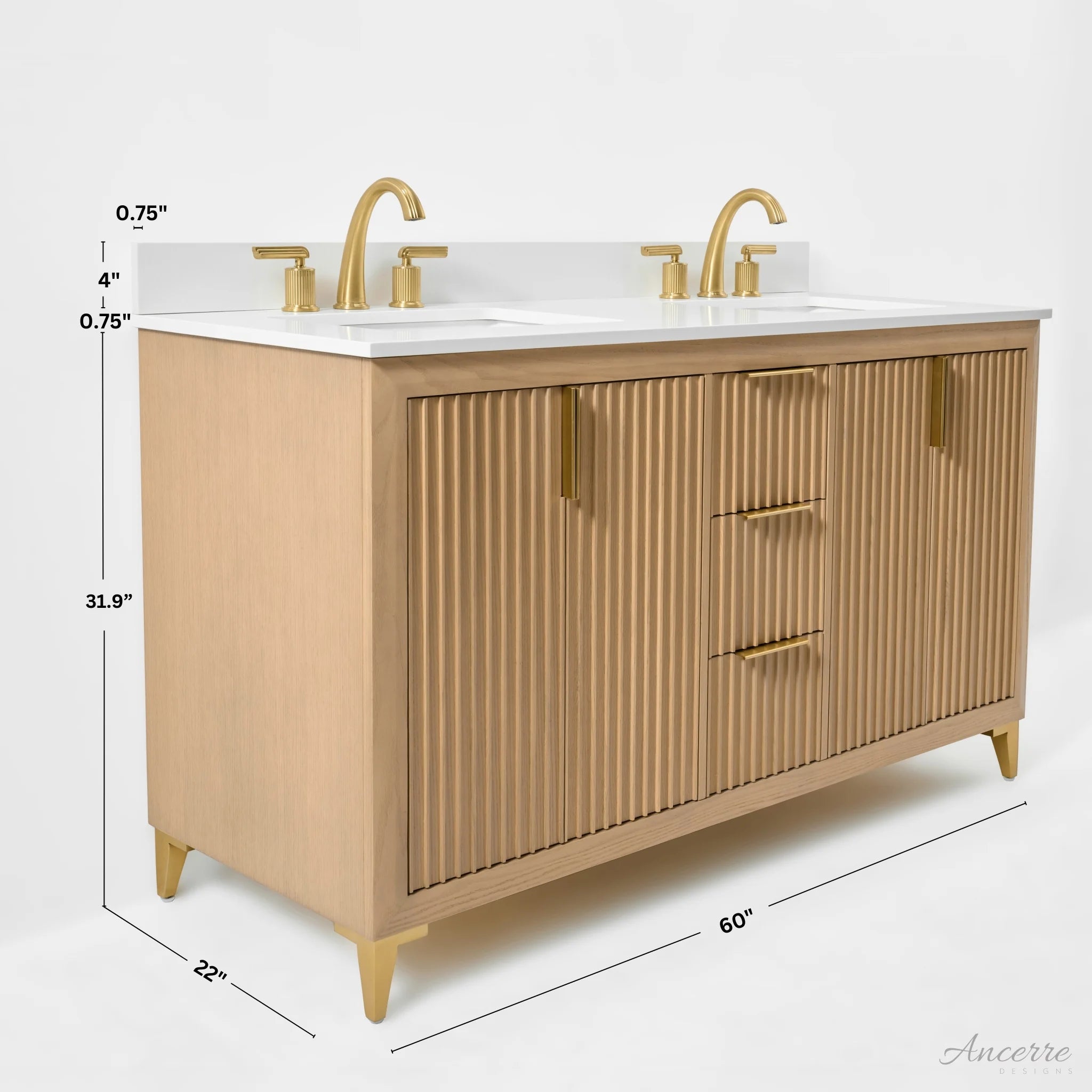 Turlington  60" Bath Vanity Set Finish with Alpine White Quartz Top