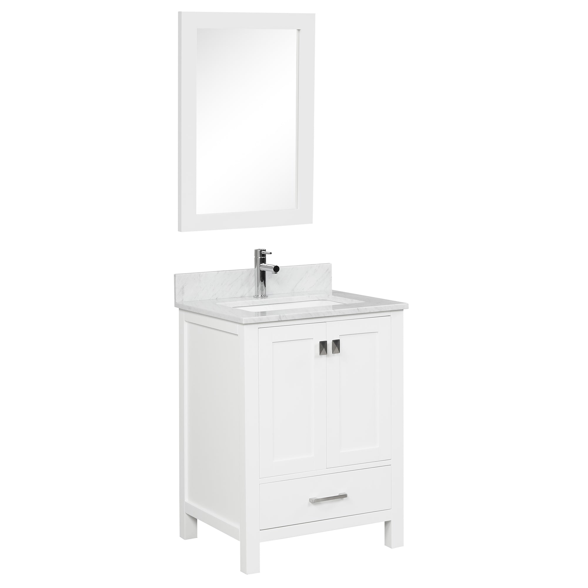 Geneva 24" White Bathroom Vanity with Marble Countertop - Contemporary Bathroom Vanity