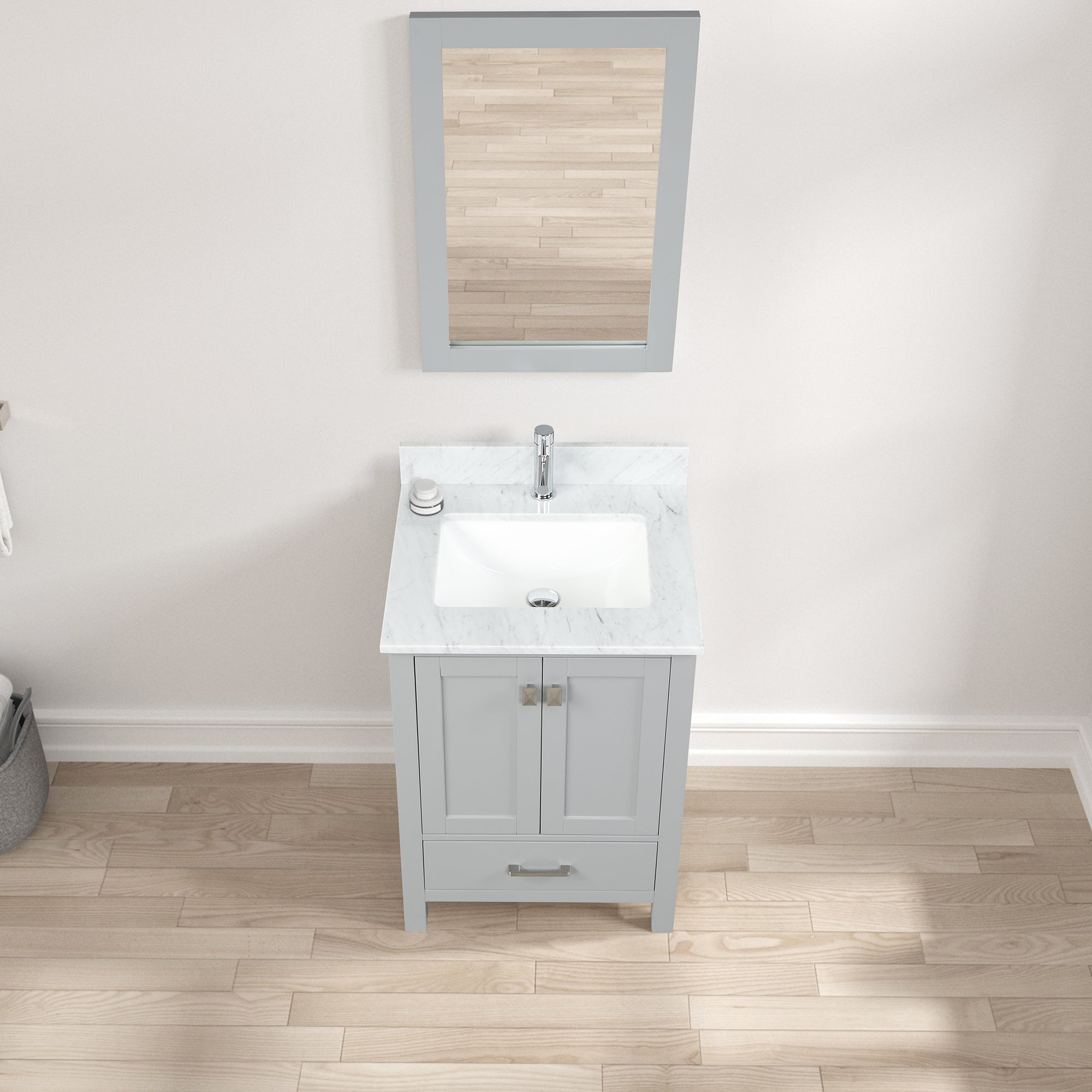 Geneva 24" Grey Bathroom Vanity with Marble Countertop - Contemporary Bathroom Vanity