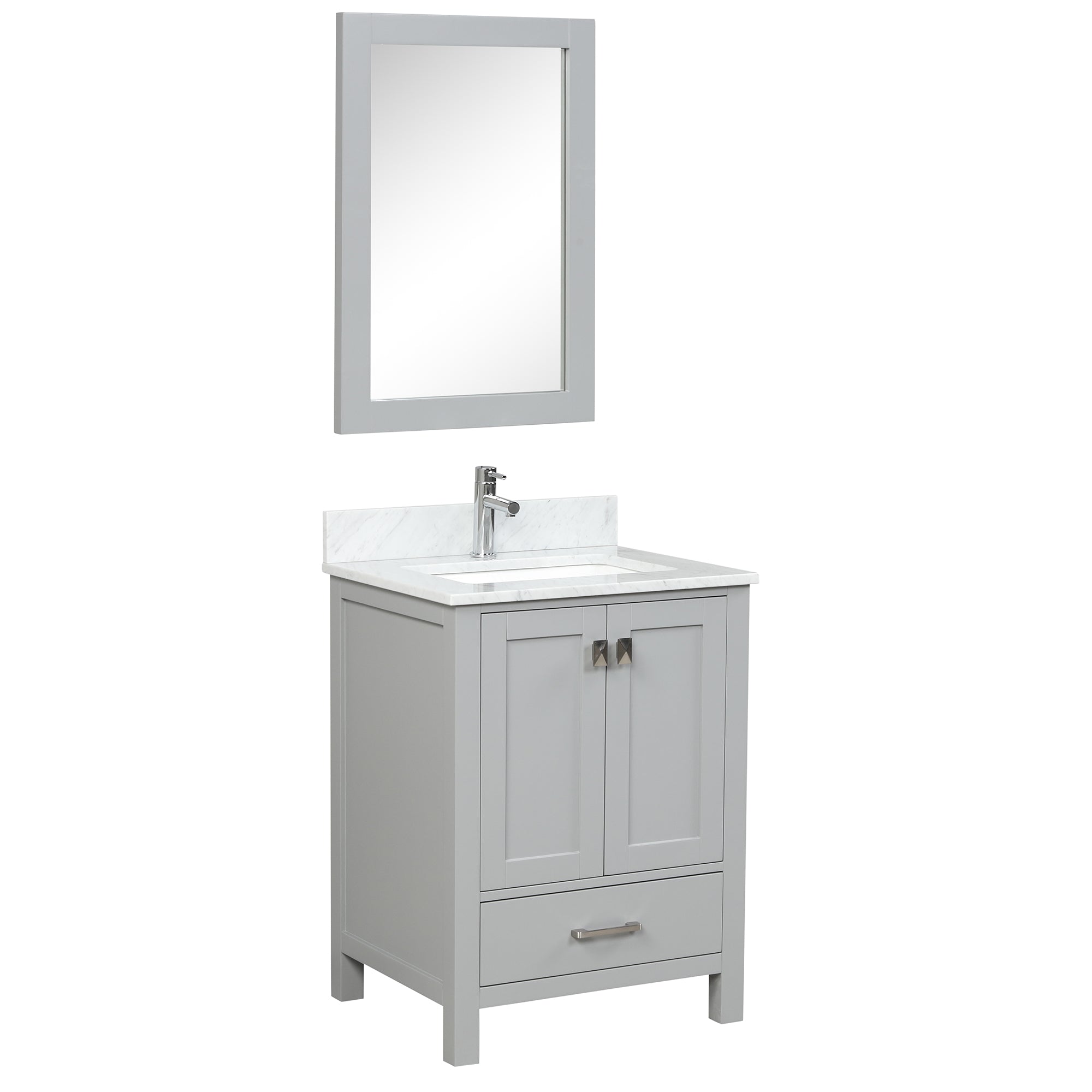 Geneva 24" Grey Bathroom Vanity with Marble Sink - Contemporary Bathroom Vanity