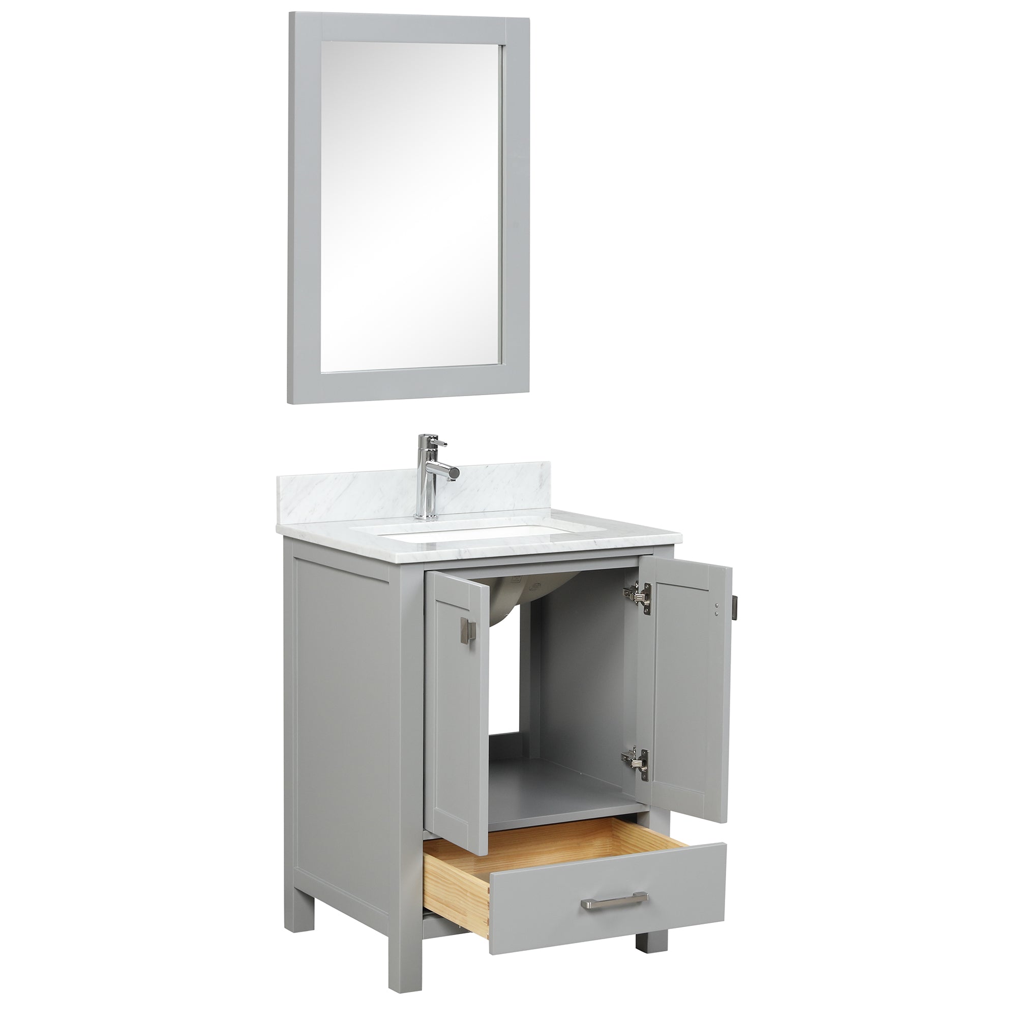 Geneva 24" Grey Bathroom Vanity with Marble SInk - Contemporary Bathroom Vanity