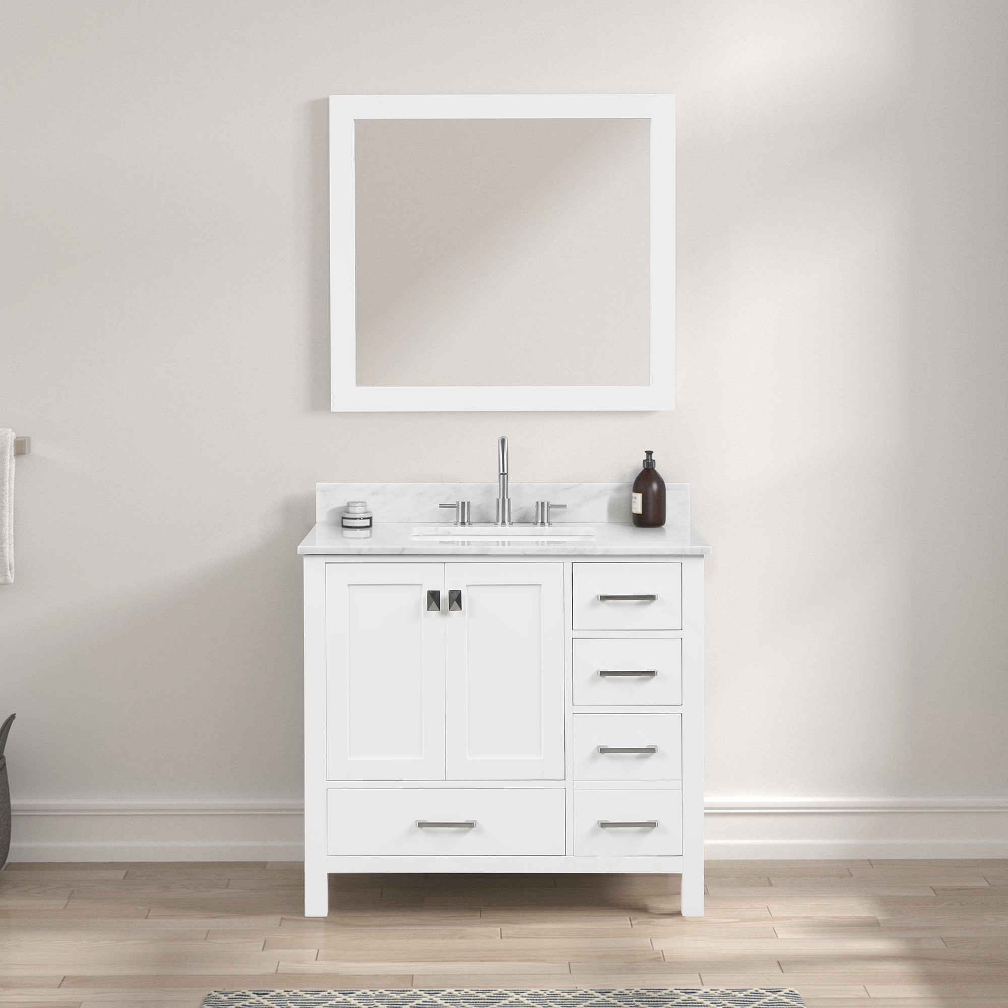 Geneva 36" Bathroom Vanity with Marble Countertop - Contemporary Bathroom Vanity