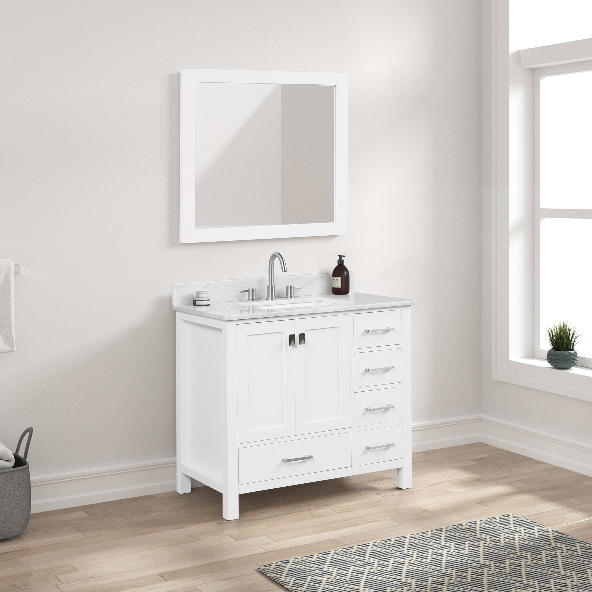 Geneva 36" Bathroom Vanity with Marble Countertop - Contemporary Bathroom Vanity