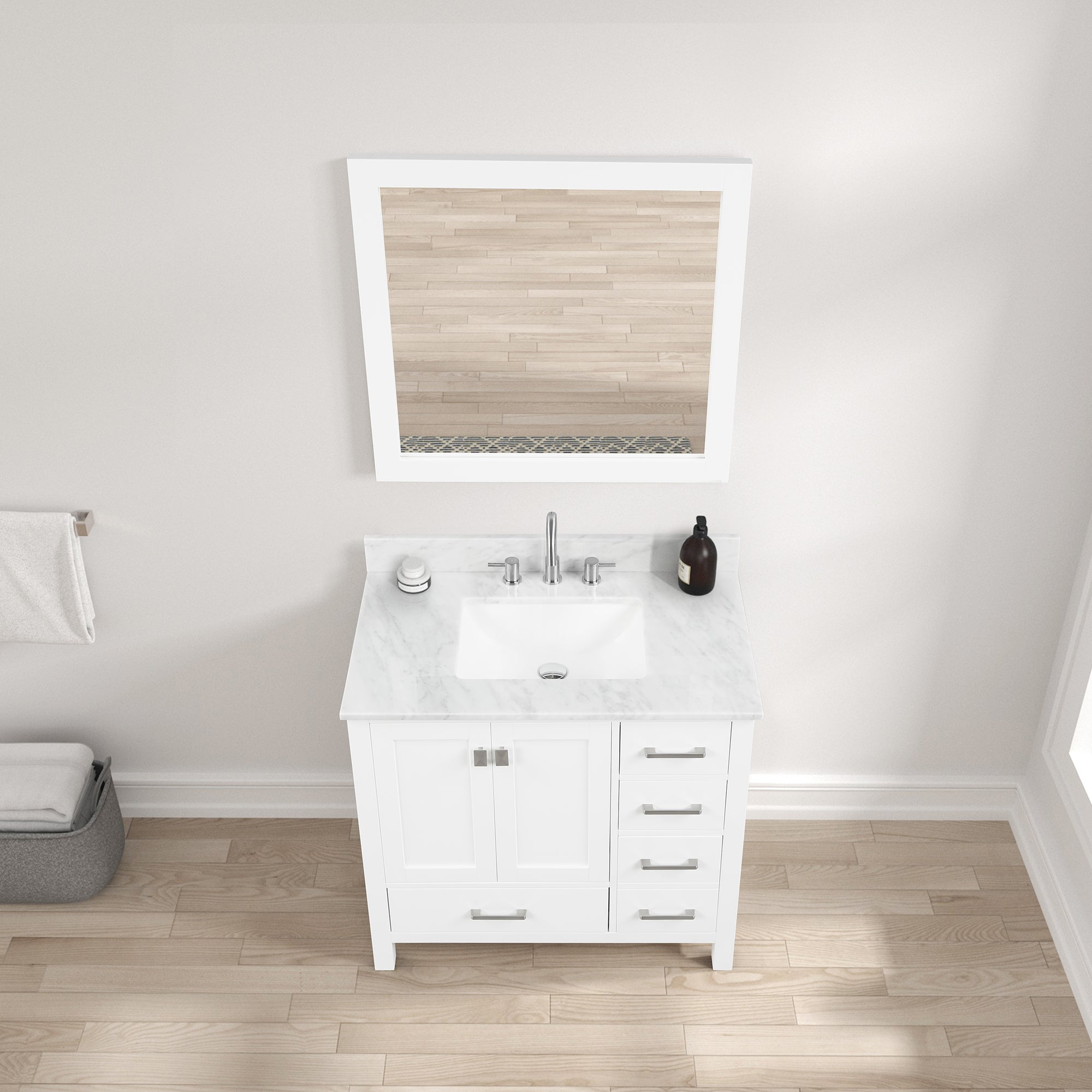 Geneva 36" Bathroom Vanity with Marble Countertop - Contemporary Bathroom Vanity