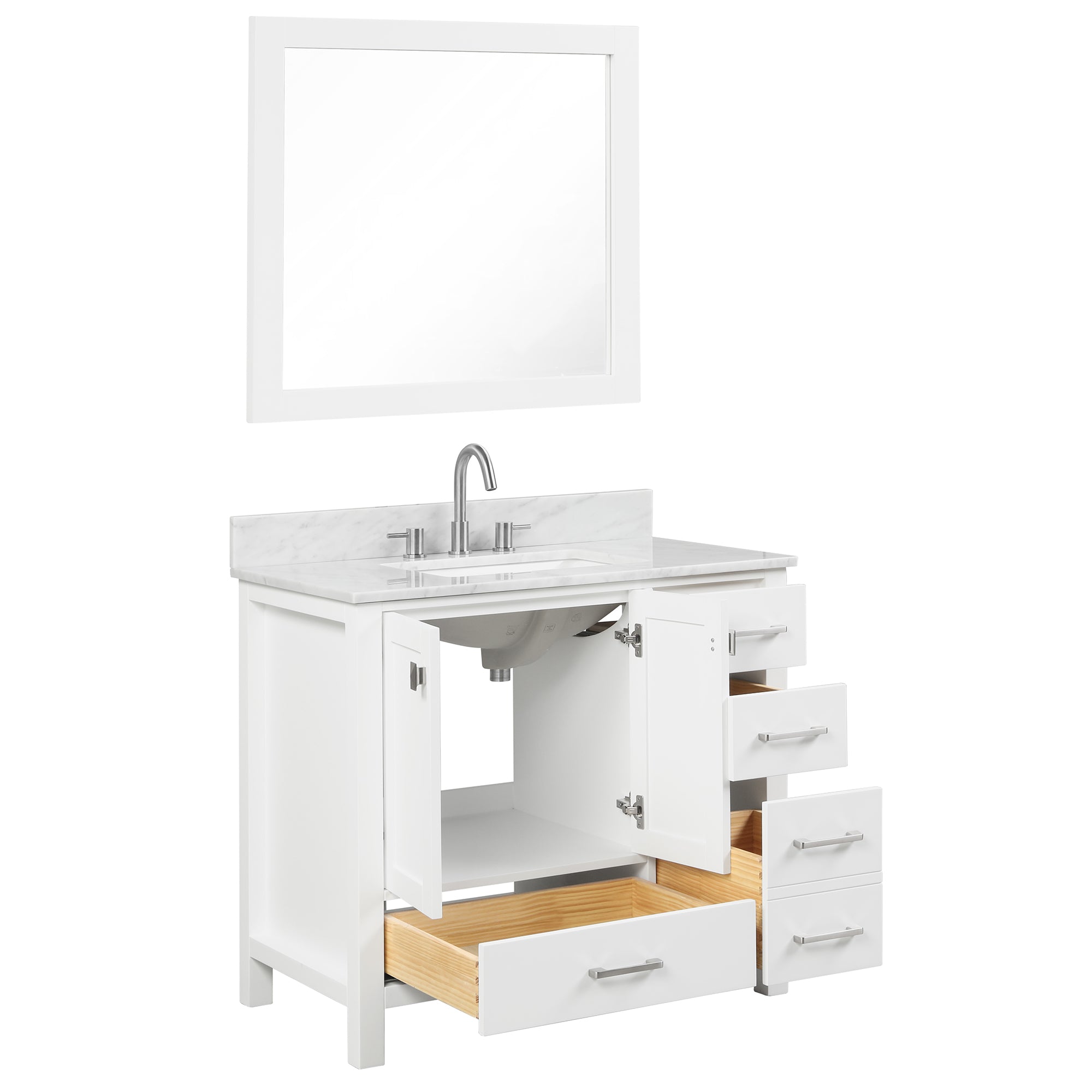 Geneva 36" Bathroom Vanity with Marble Countertop - Contemporary Bathroom Vanity