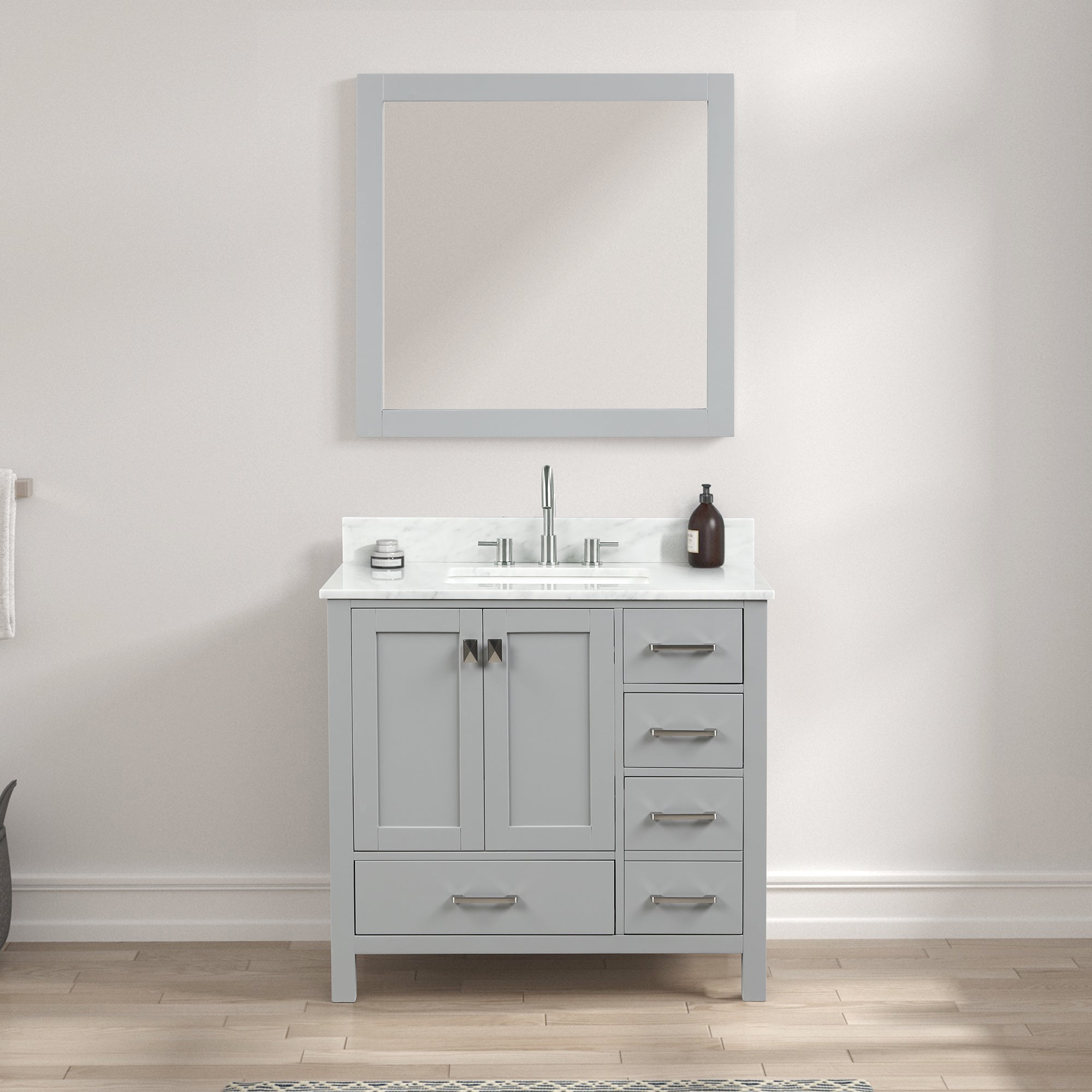 Geneva 36" Bathroom Vanity with Marble Countertop - Contemporary Bathroom Vanity