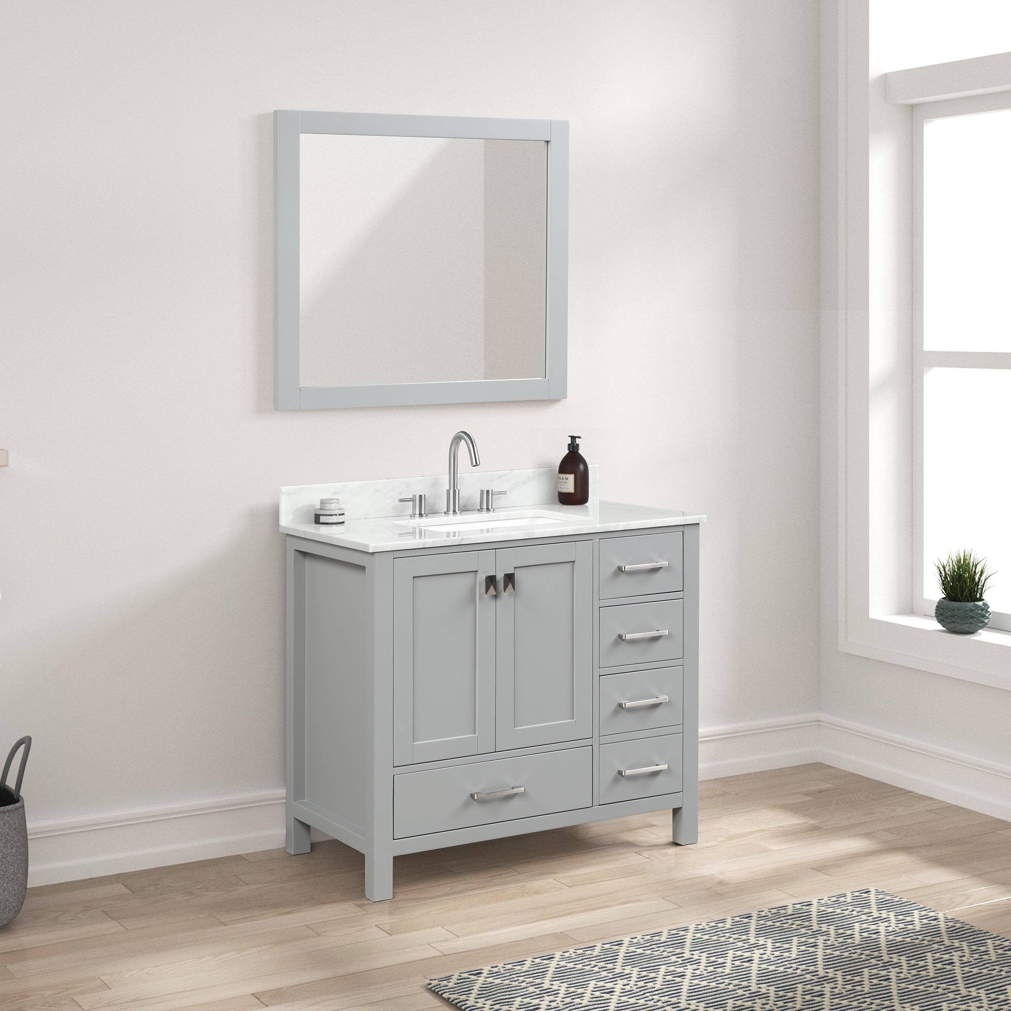 Geneva 36" Bathroom Vanity with Marble Countertop - Contemporary Bathroom Vanity