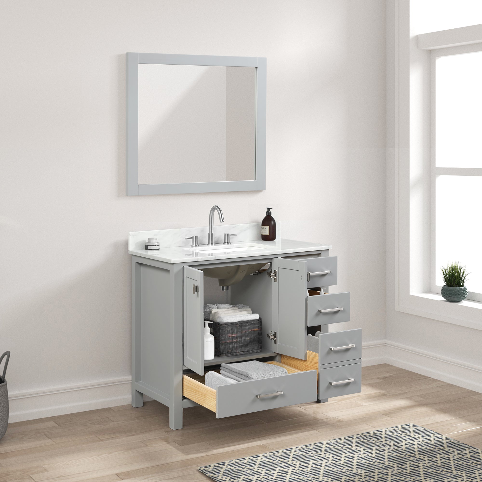 Geneva 36" Bathroom Vanity with Marble Countertop - Contemporary Bathroom Vanity